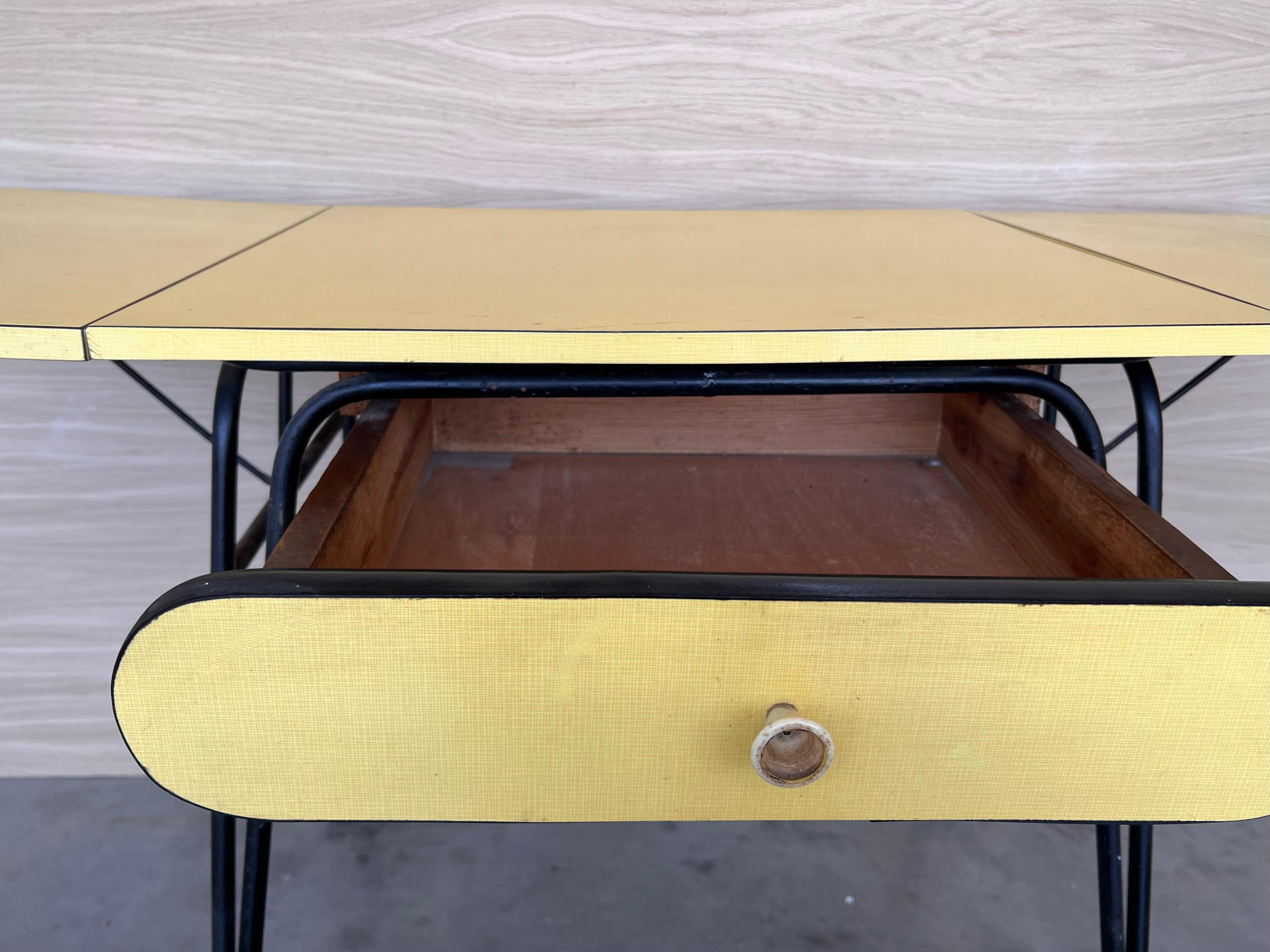 20th Century Yellow Formica children's school desk with two leaves For Sale 9