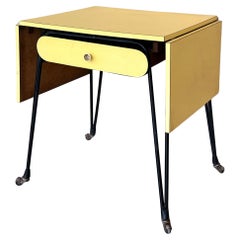 Retro 20th Century Yellow Formica children's school desk with two leaves
