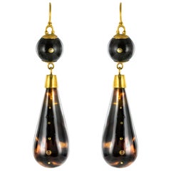 20th Century Yellow Gold Tortoiseshell Dangle Earrings