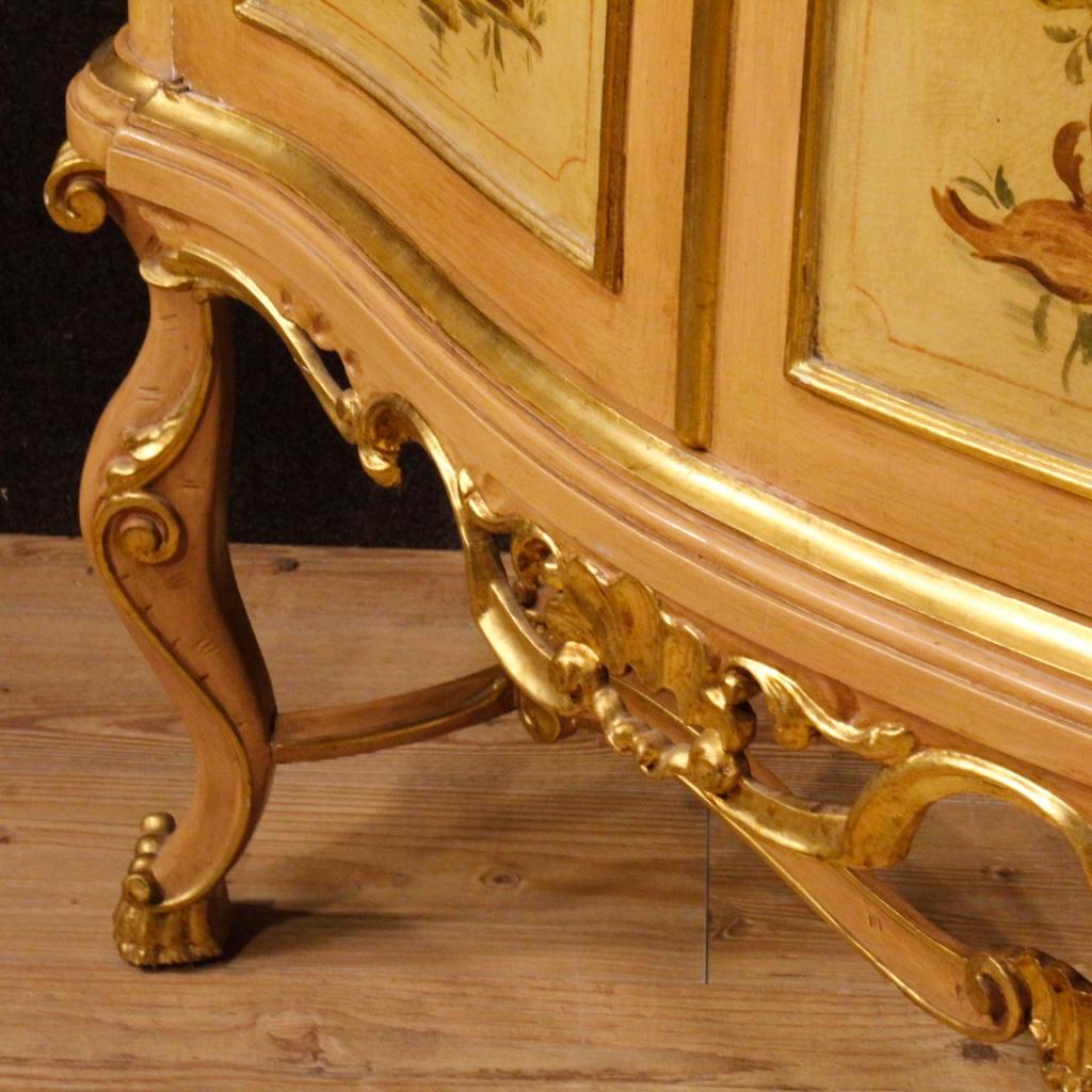 20th Century Yellow Lacquered, Painted, Gilt Wood Venetian Sideboard, 1950 6