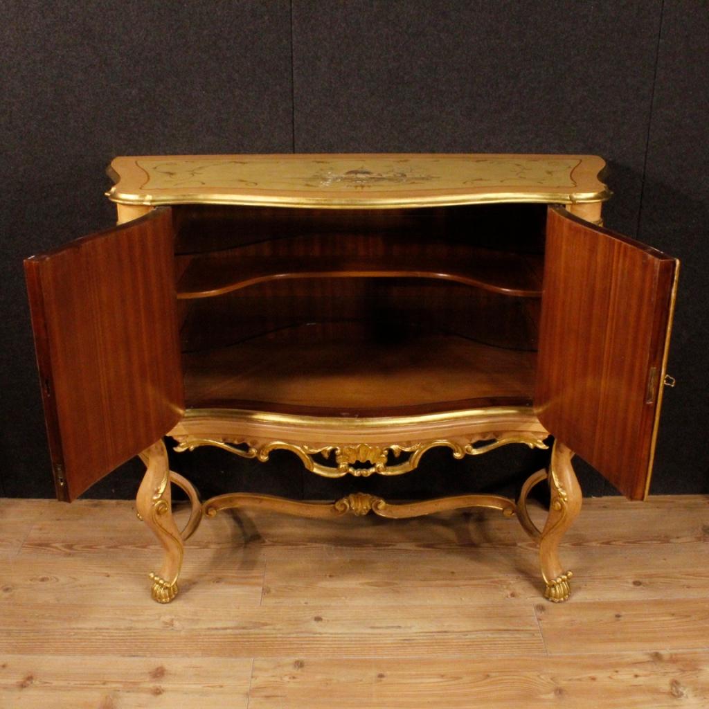 20th Century Yellow Lacquered, Painted, Gilt Wood Venetian Sideboard, 1950 2