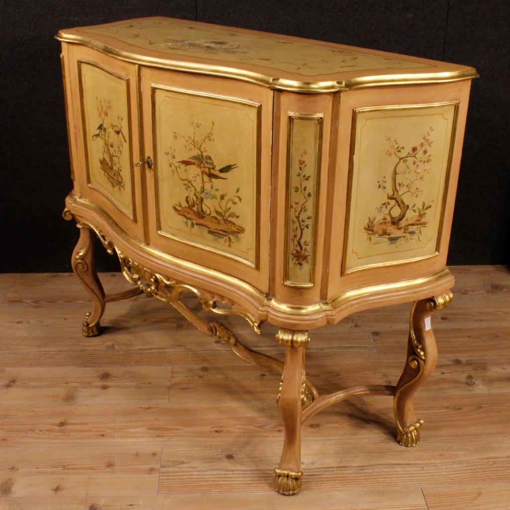 20th Century Yellow Lacquered, Painted, Gilt Wood Venetian Sideboard, 1950 4