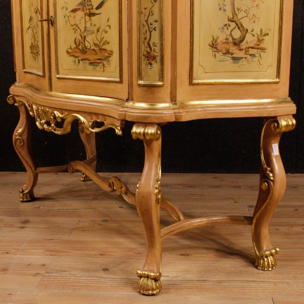 20th Century Yellow Lacquered, Painted, Gilt Wood Venetian Sideboard, 1950 5