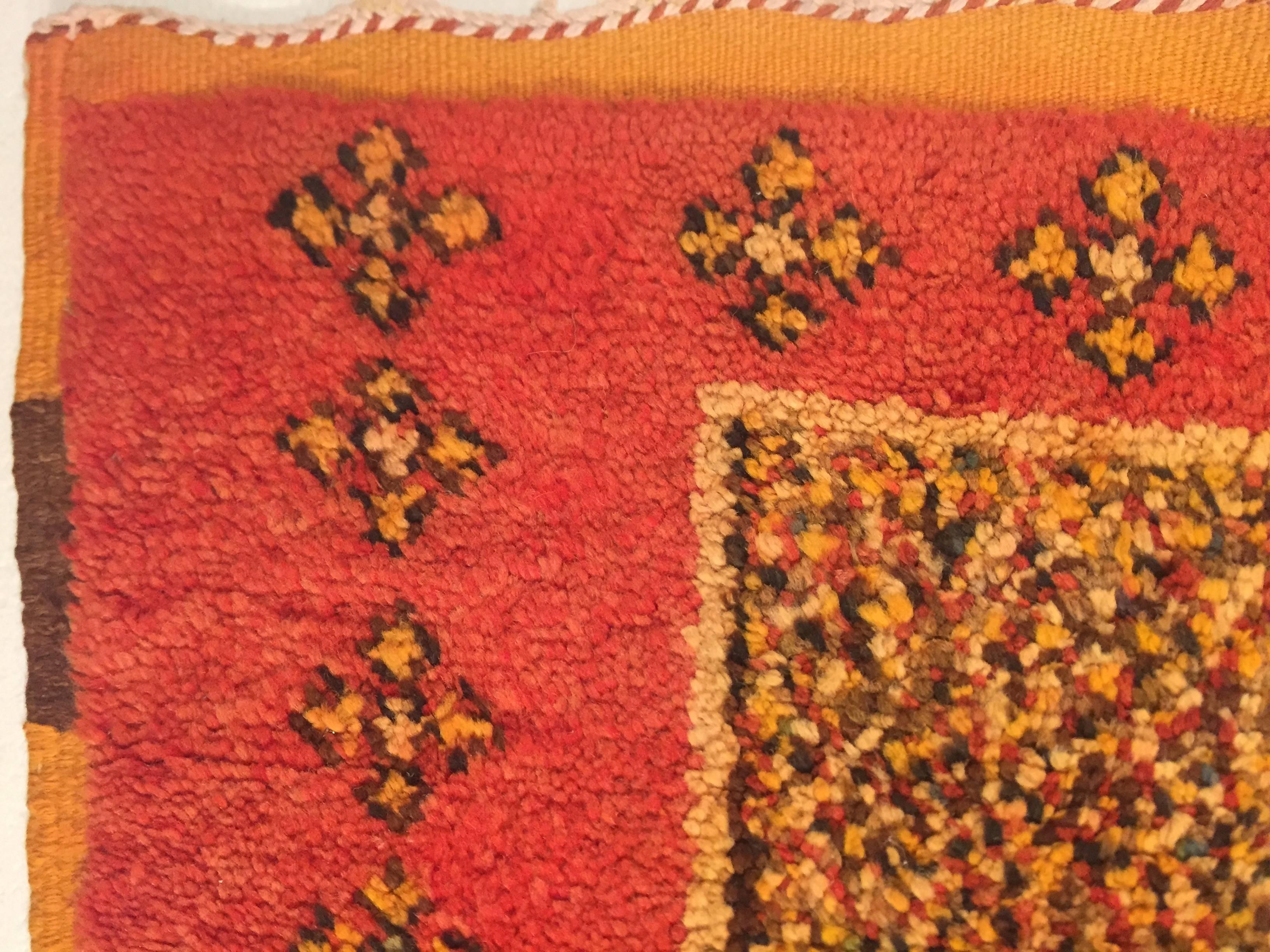 Wool 20th Century Yellow Orange Multi-Color Berber Tribal Moroccan Rug For Sale