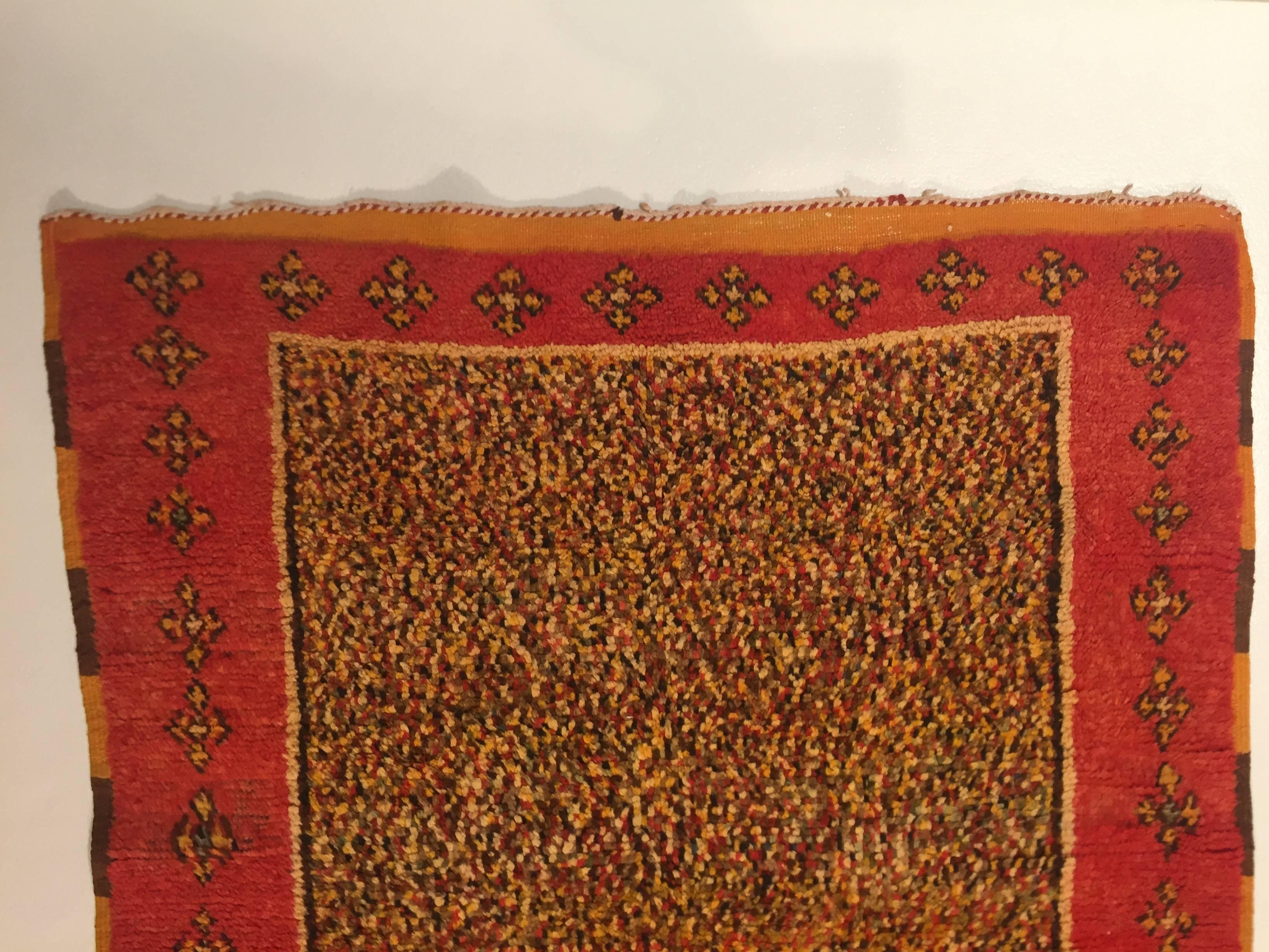 20th Century Yellow Orange Multi-Color Berber Tribal Moroccan Rug For Sale 2