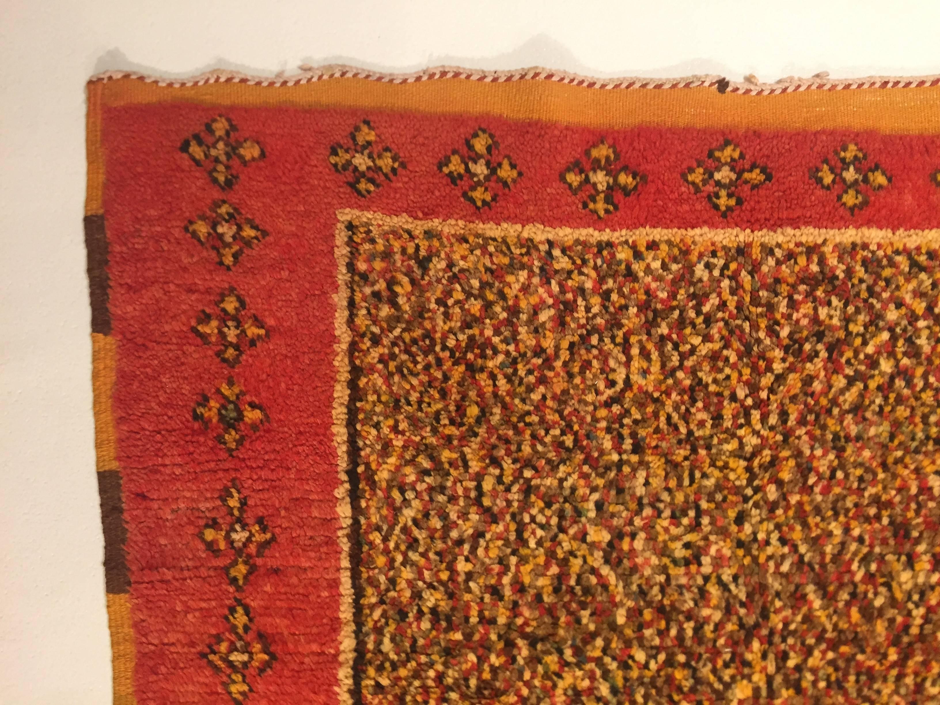 20th Century Yellow Orange Multi-Color Berber Tribal Moroccan Rug For Sale 3