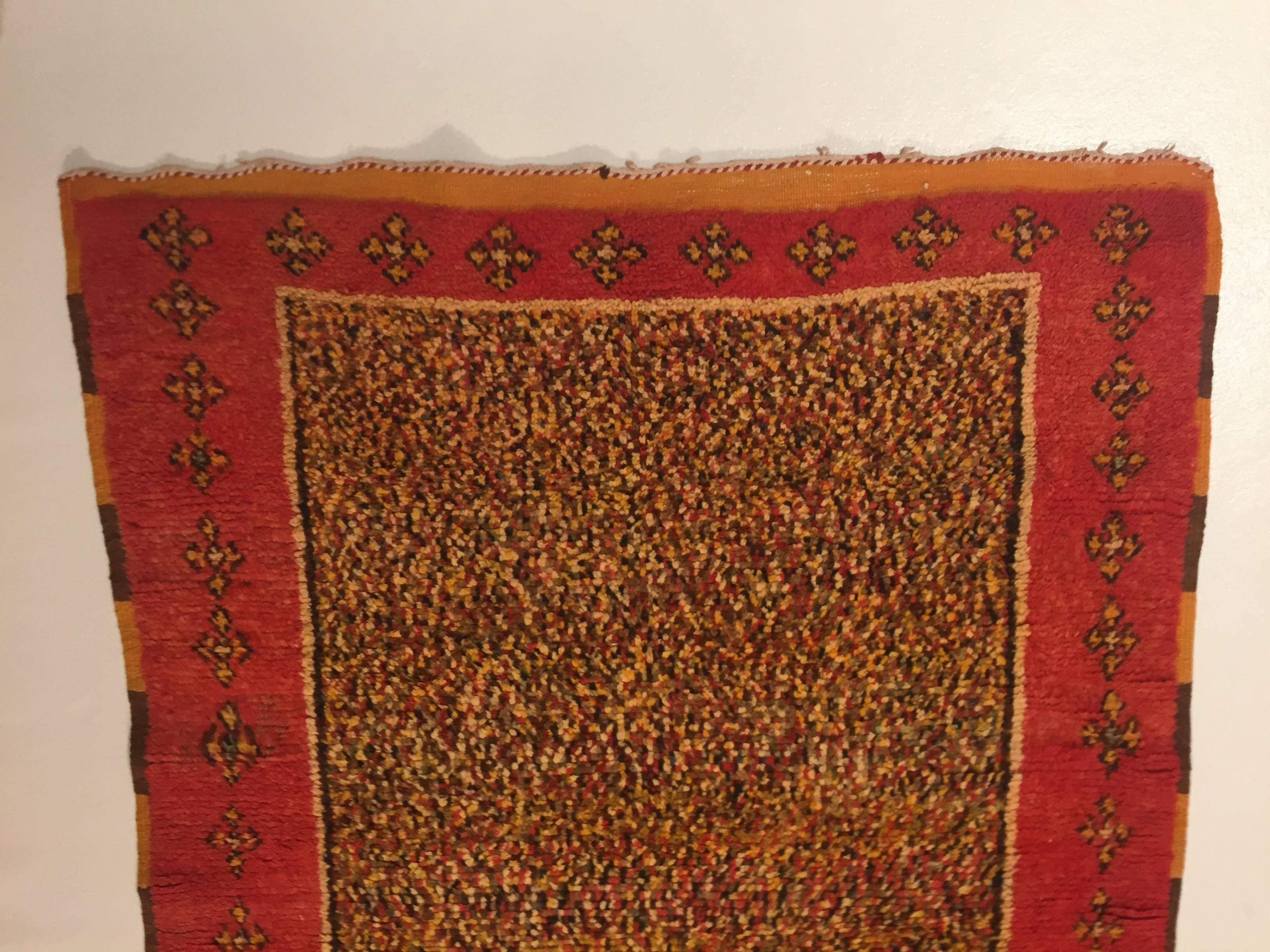 20th Century Yellow Orange Multi-Color Berber Tribal Moroccan Rug For Sale 4