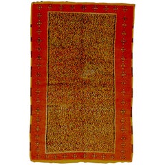 Tapis berbère tribal marocain jaune, orange et multicolore du XXe siècle