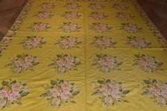 20th Century Yellow Pink Green Flowers Arraiolos Rug from Portugal, circa 1900s