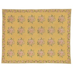 20th Century Yellow Pink Green Flowers Arraiolos Rug from Portugal, circa 1900s