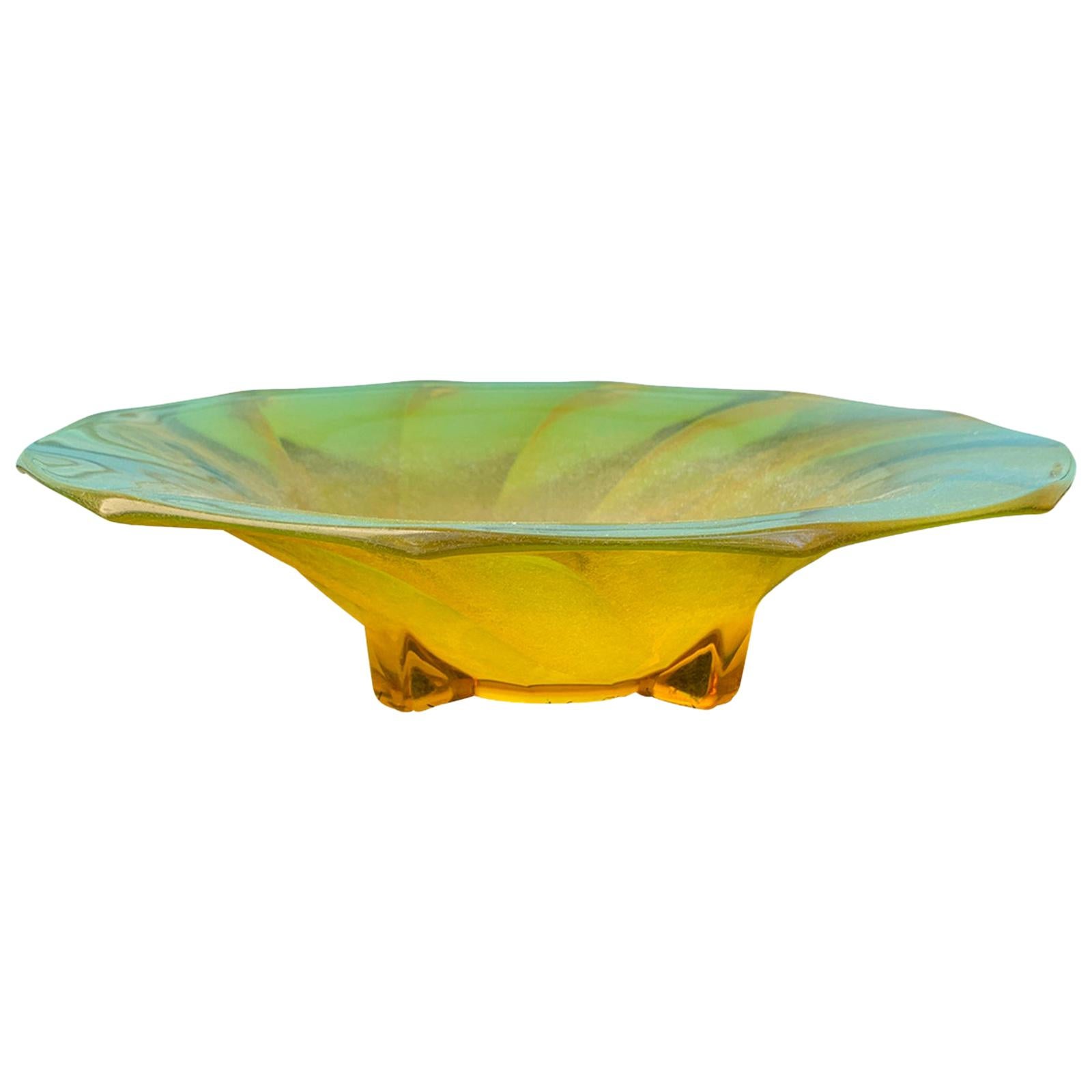 20th Century Yellow Round Glass Bowl For Sale