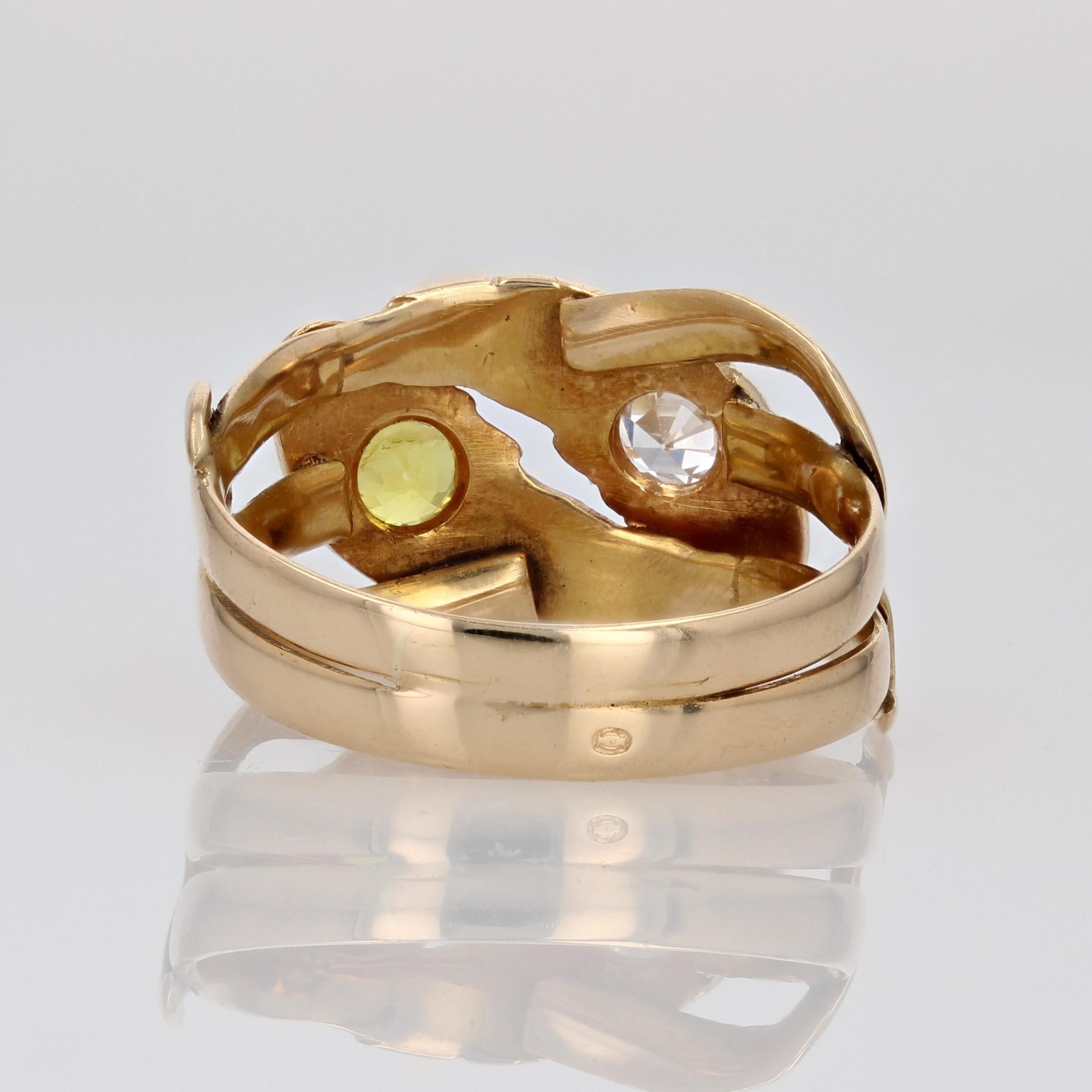 20th Century Yellow Sapphire Diamond 18 Karat Yellow Gold Snake Ring For Sale 7
