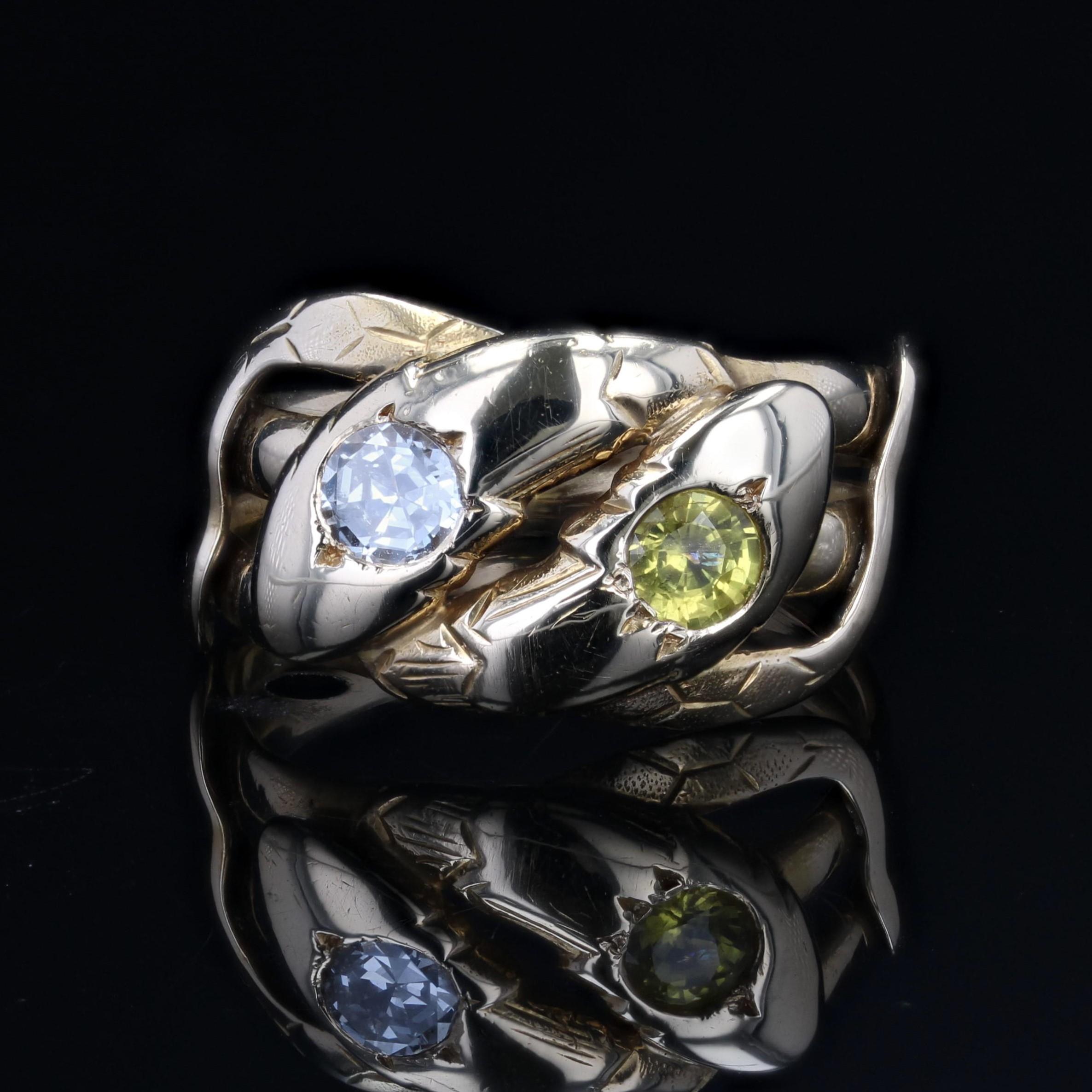 Round Cut 20th Century Yellow Sapphire Diamond 18 Karat Yellow Gold Snake Ring For Sale