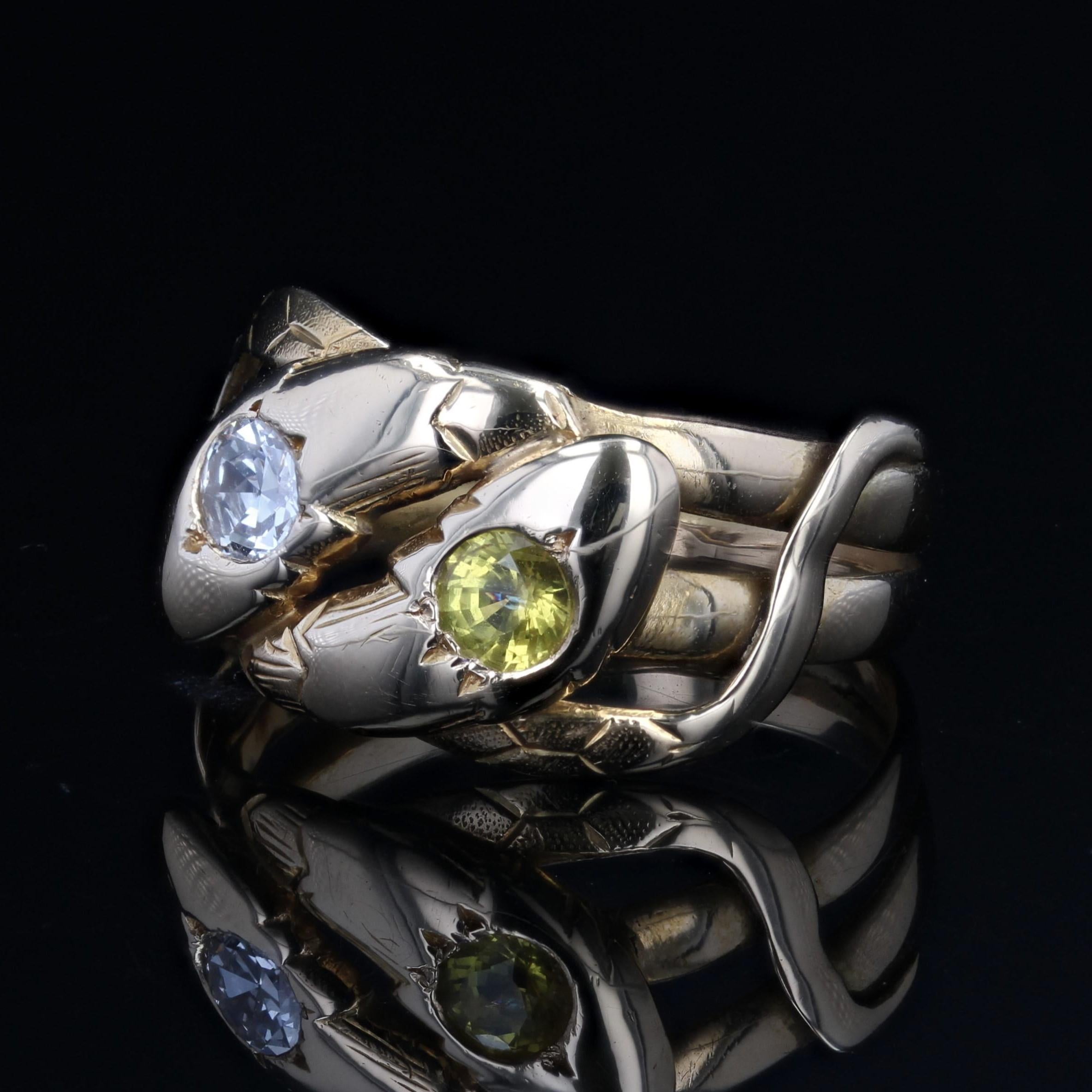 Men's 20th Century Yellow Sapphire Diamond 18 Karat Yellow Gold Snake Ring For Sale