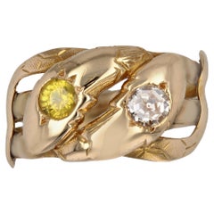Bague serpent du 20ème siècle en or jaune 18 carats avec saphir jaune et diamants