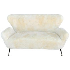 20th Century Yellow Sheepskin Divano, Italian Two-Seat Sofa by Paolo Buffa