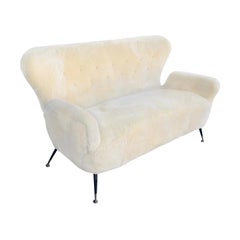 20th Century Sheepskin Divano, Italian Two-Seat Sofa Attributed to Paolo Buffa