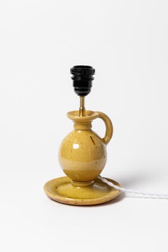 20th century yellow stoneware ceramic table lamp by Lucien Talbot La Borne 1940
