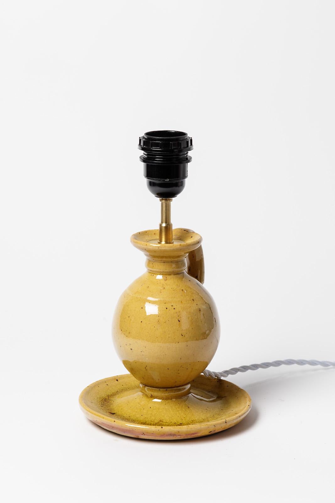 Art Deco 20th century yellow stoneware ceramic table lamp by Lucien Talbot La Borne 1940 For Sale