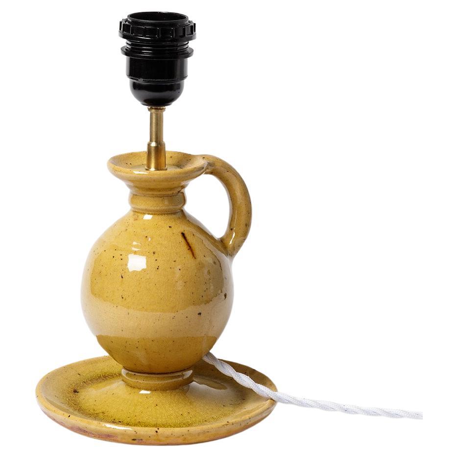 20th century yellow stoneware ceramic table lamp by Lucien Talbot La Borne 1940