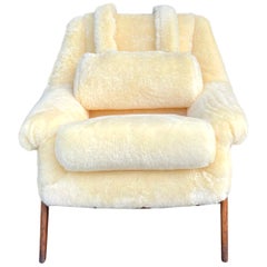 20th Century Yellow Swedish Sheepskin Lounge Chair - Vintage Scandinavian Chair