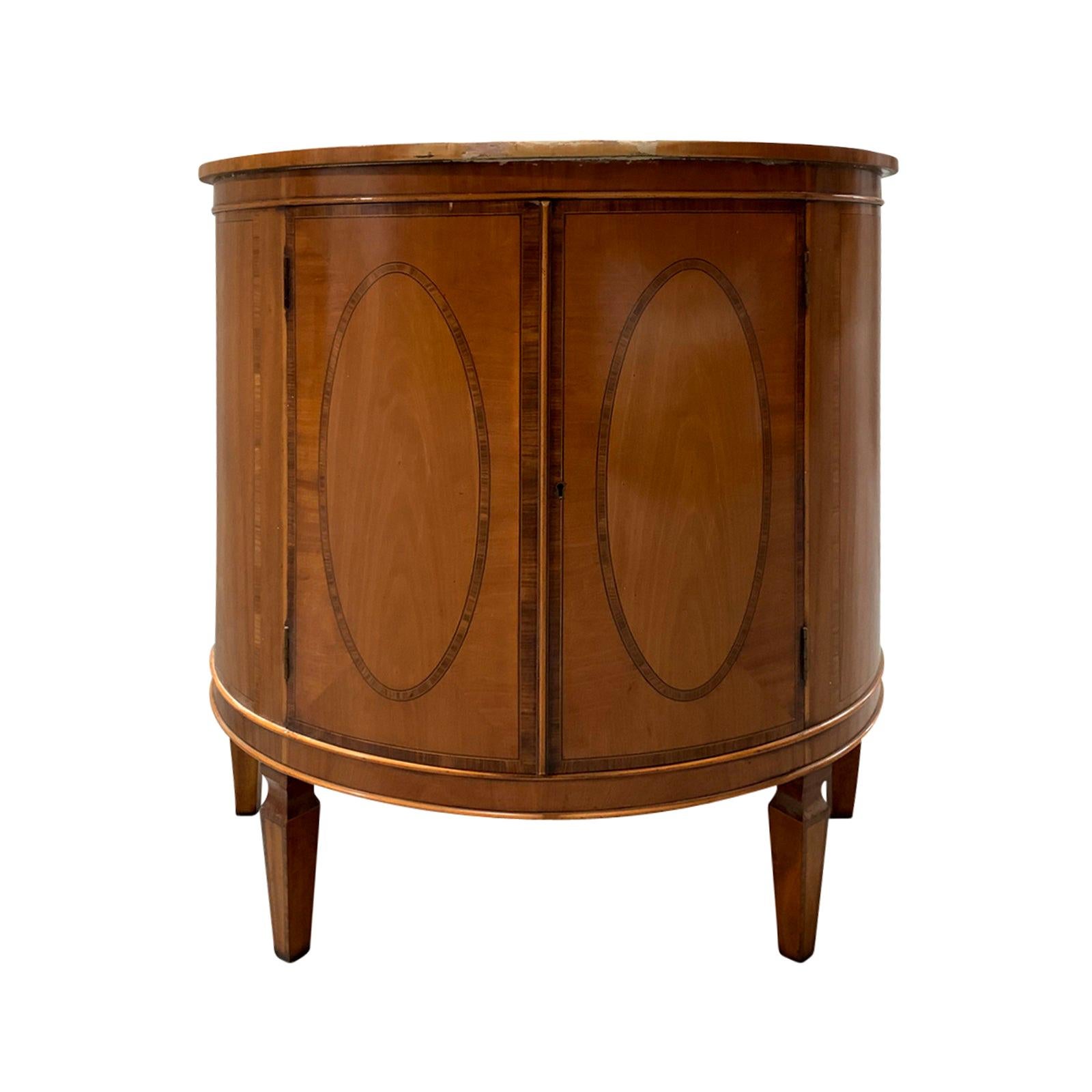 20th Century Yew Wood Demilune Cabinet with Banding Inlay For Sale