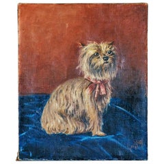 20th Century Yorkshire Terrier Portrait Oil Painting on Canvas