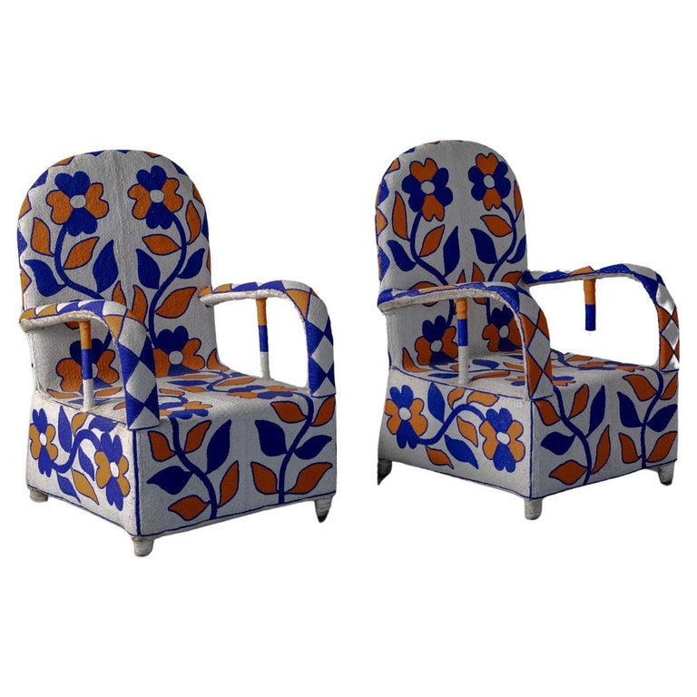 Yoruba Beaded Ceremonial Armchairs,  1970s
