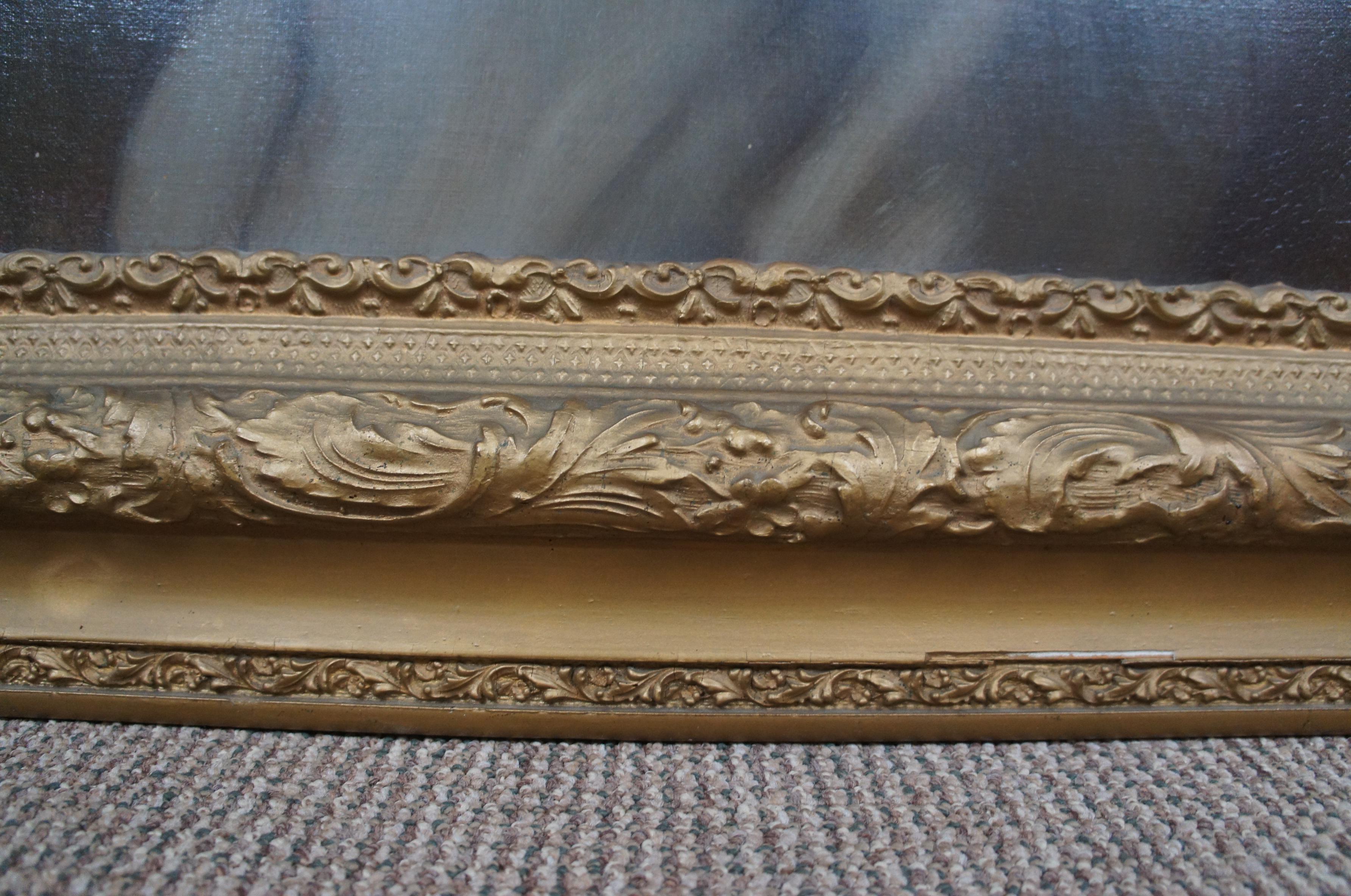 20th Century Young Boy Portrait Painting Oil on Canvas Gold Victorian Frame 3