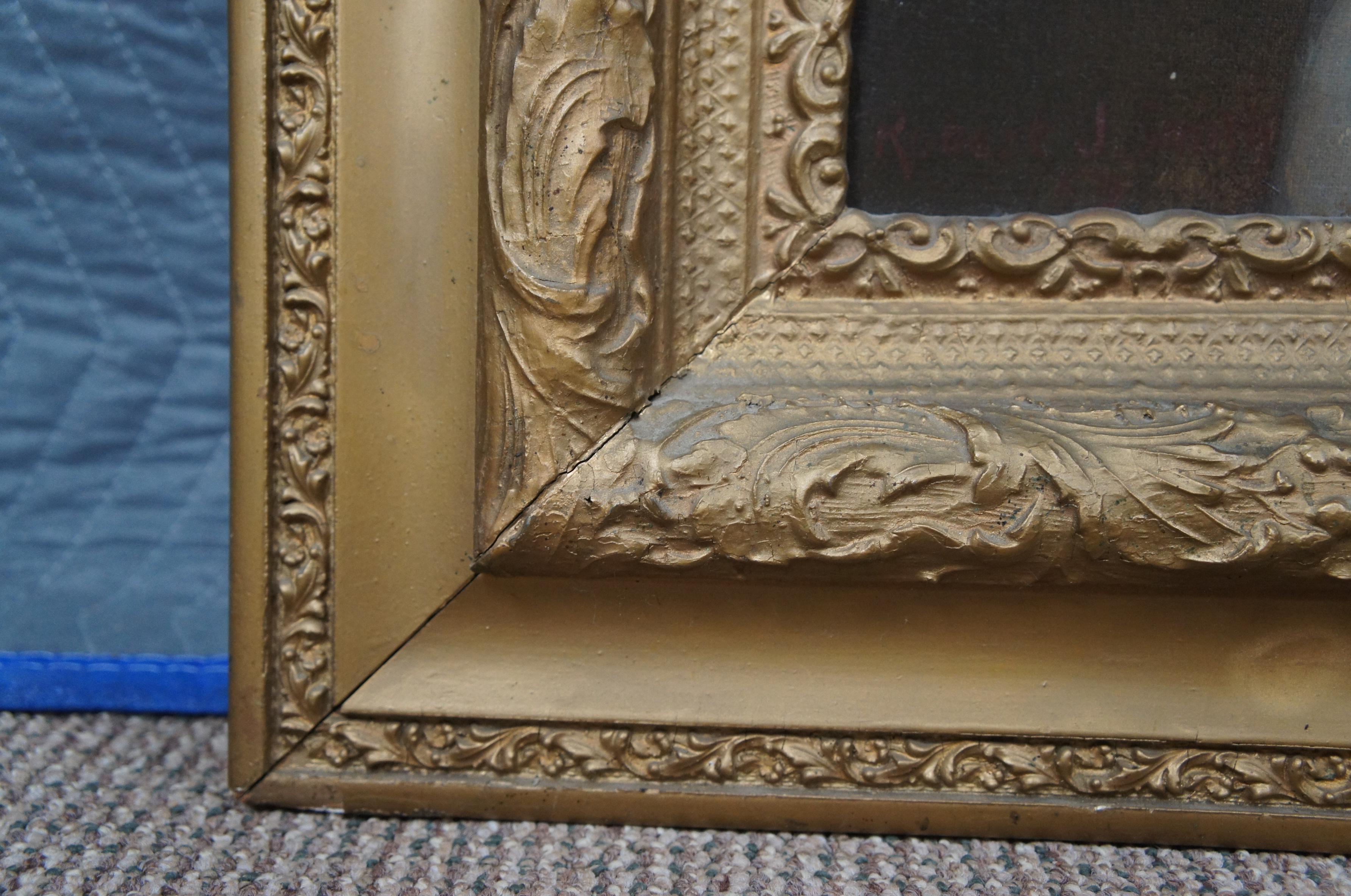 20th Century Young Boy Portrait Painting Oil on Canvas Gold Victorian Frame 5