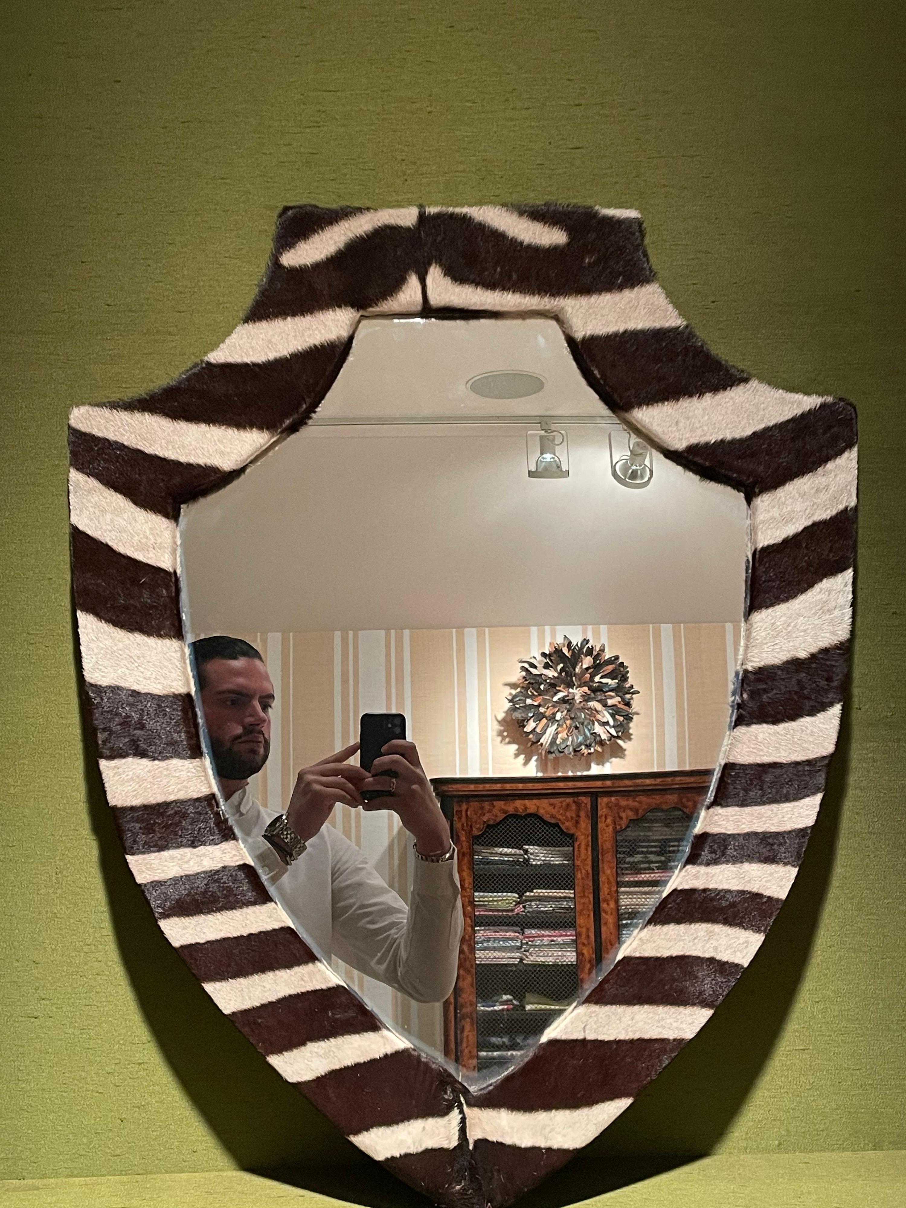 20th Century Zebra Hide Mirror In Excellent Condition In Palm Beach, FL