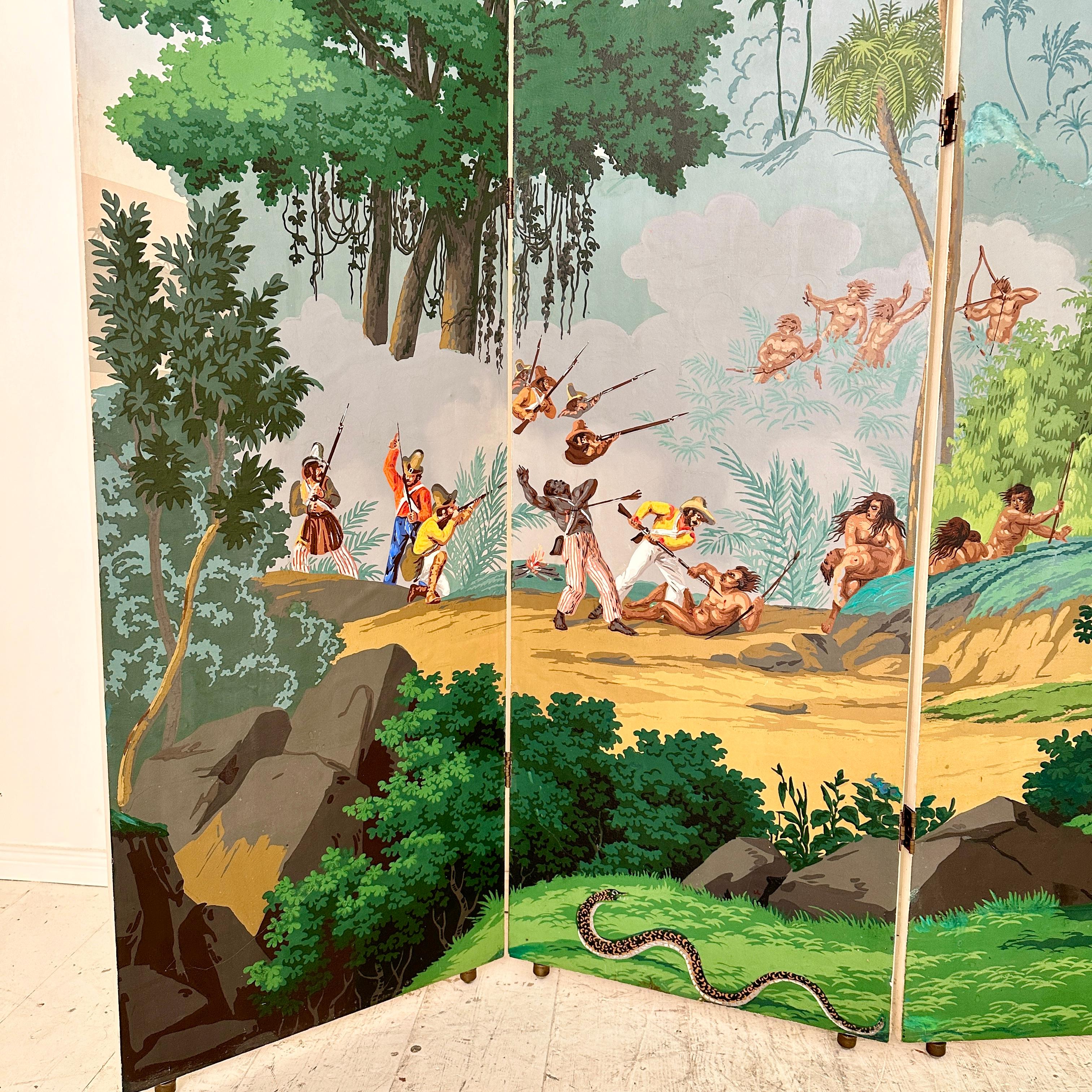 20th Century Zuber Four Panel Wallpaper Paravent Hand Painted, around 1940 In Good Condition For Sale In Berlin, DE