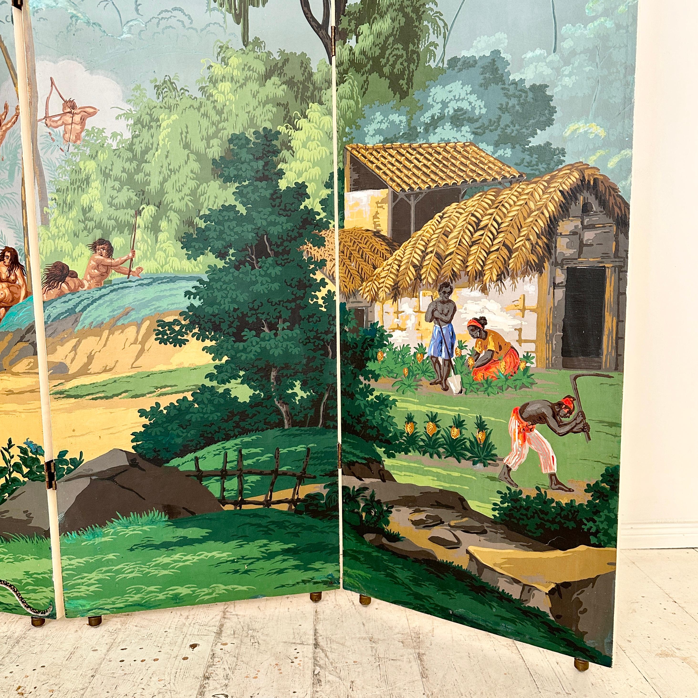 Mid-20th Century 20th Century Zuber Four Panel Wallpaper Paravent Hand Painted, around 1940 For Sale