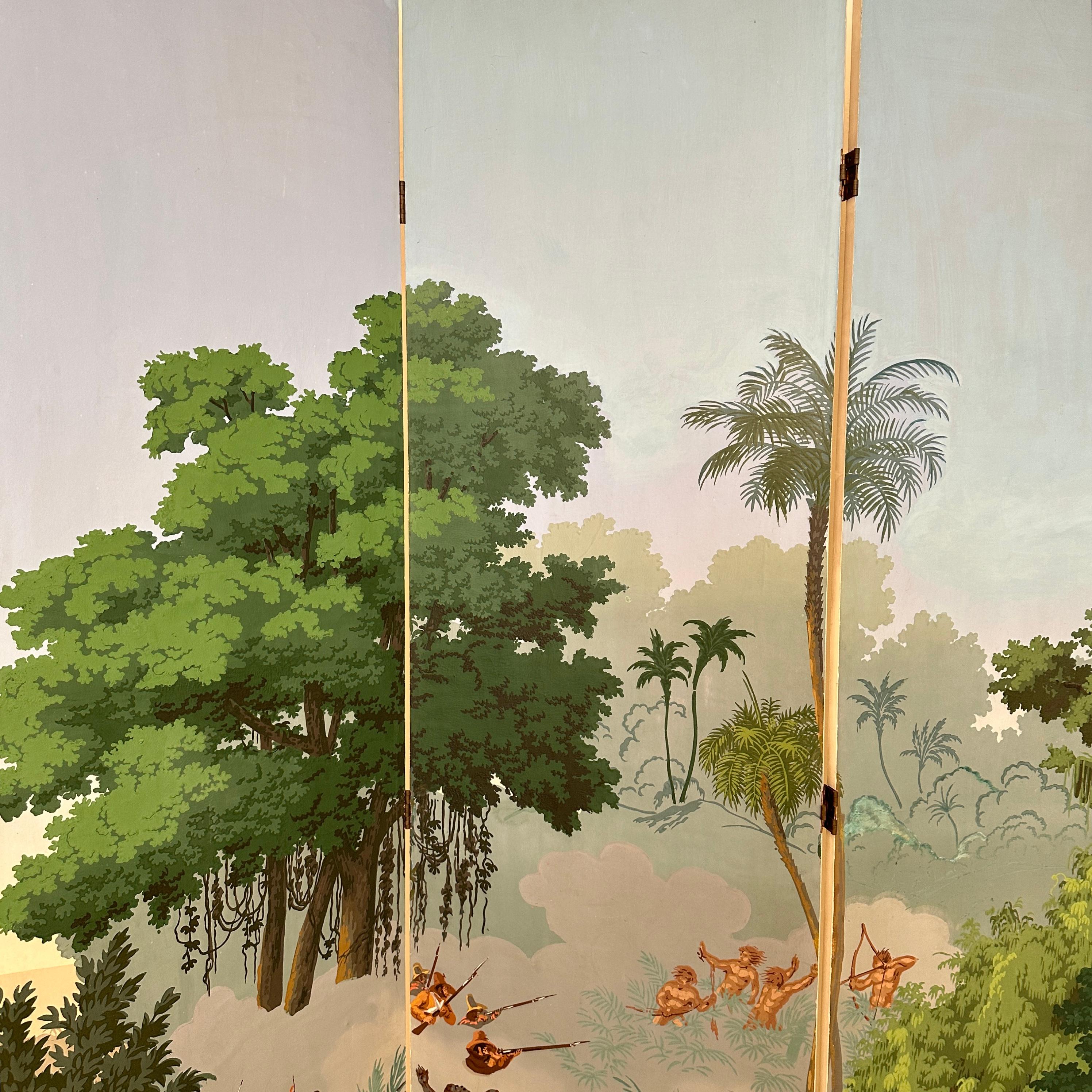 20th Century Zuber Four Panel Wallpaper Paravent Hand Painted, around 1940 For Sale 1