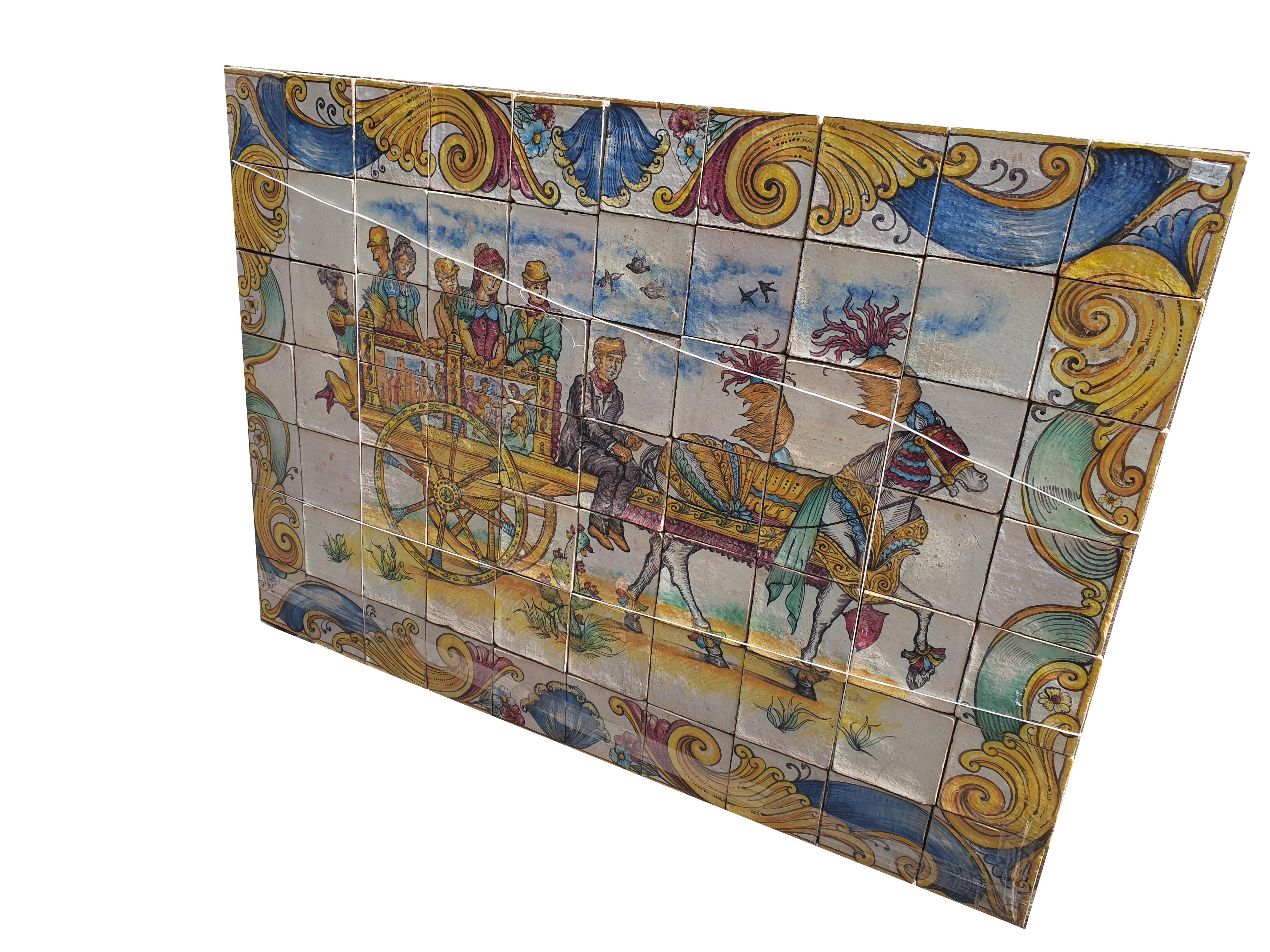 Painted majolica Sicilian terracotta panel, depicting the iconic 