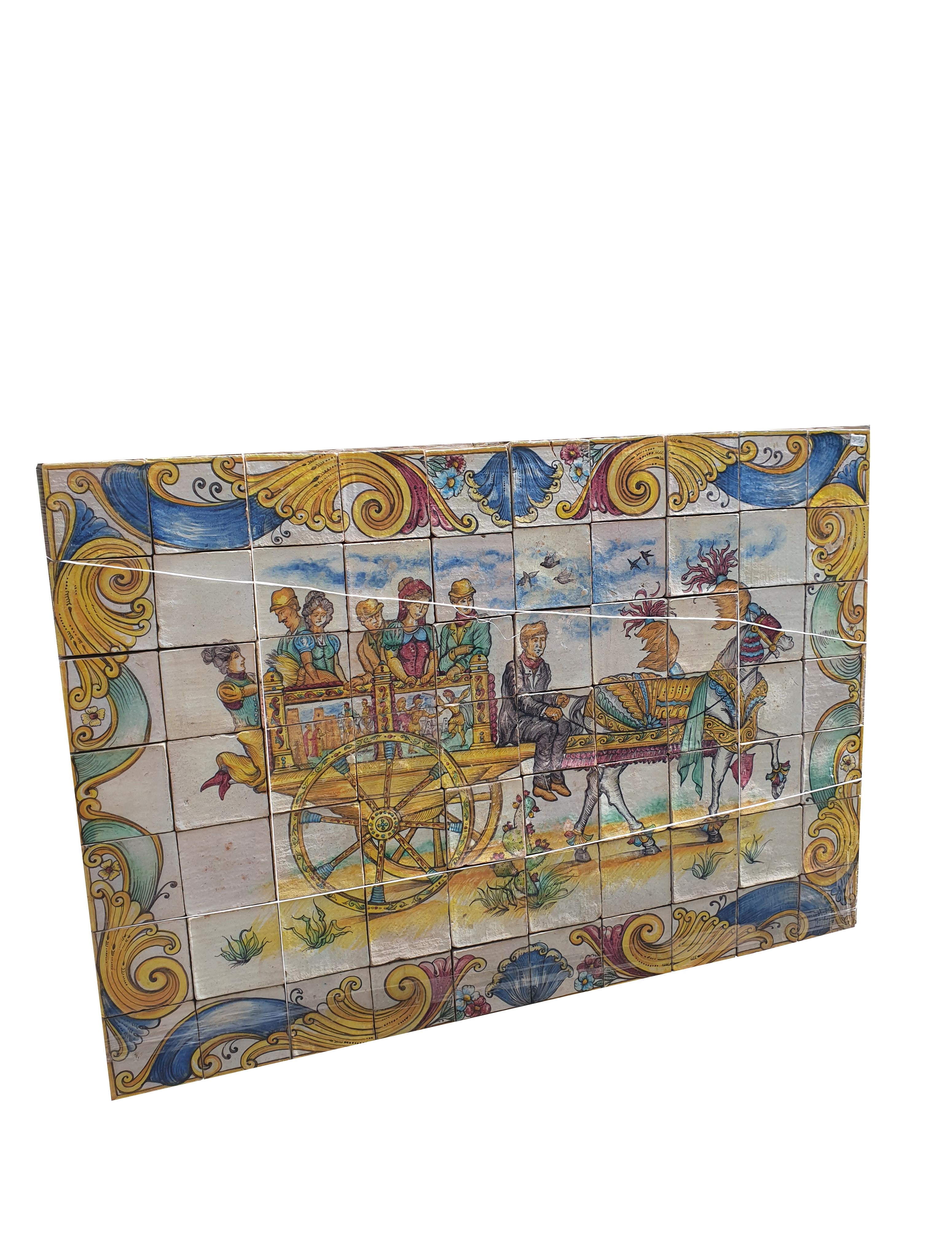 20th Cetury Sicilian Painted Majolica Panel For Sale 1