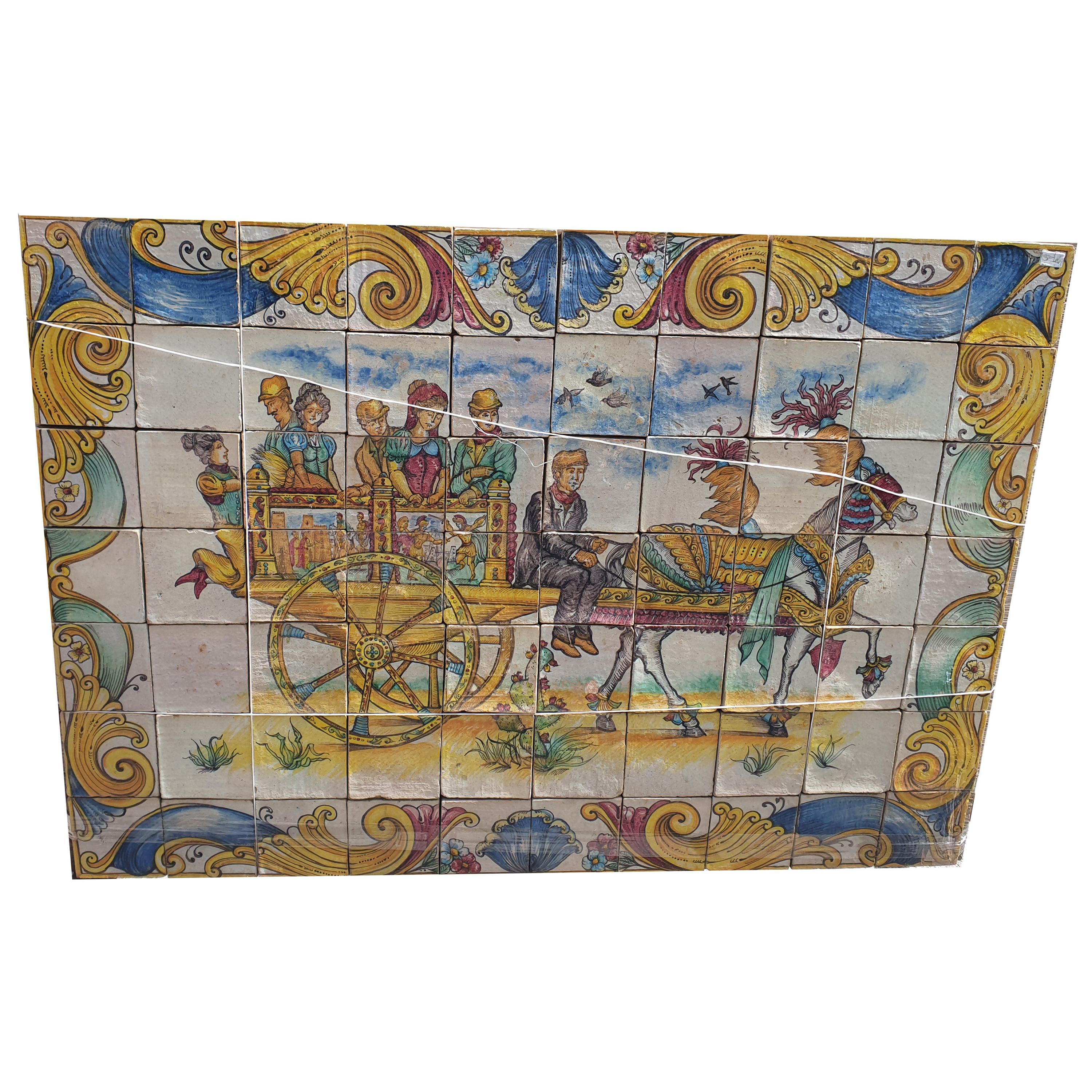 20th Cetury Sicilian Painted Majolica Panel For Sale