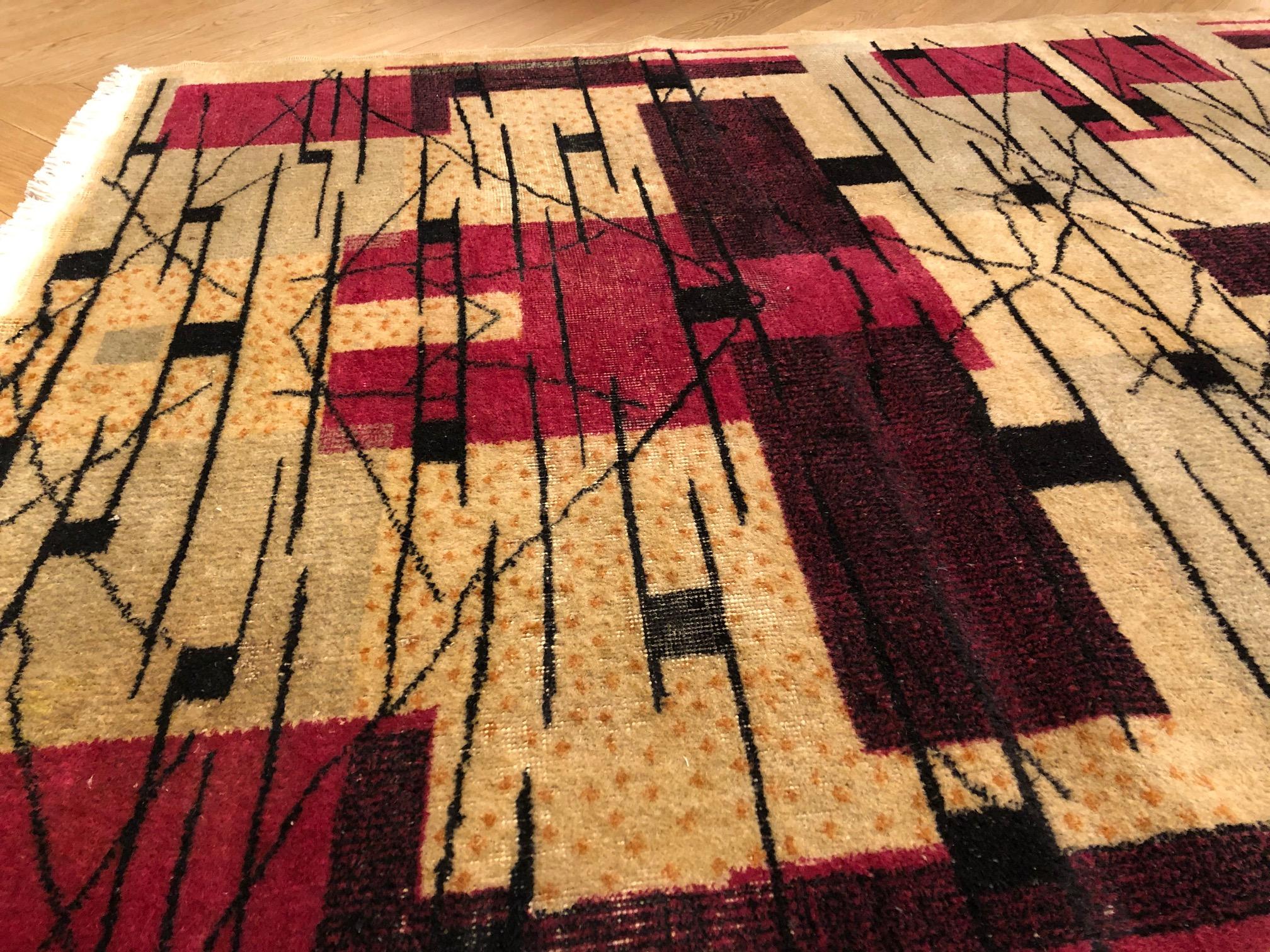 20th Century White and Red Turkish Art Deco Rug Designed, Zeki Muren, circa 1930 For Sale 5