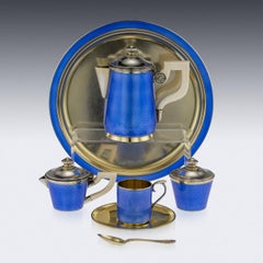 20th Century French Silver-Gilt and Guilloche Enamel Egotist Tea Set, circa 1900