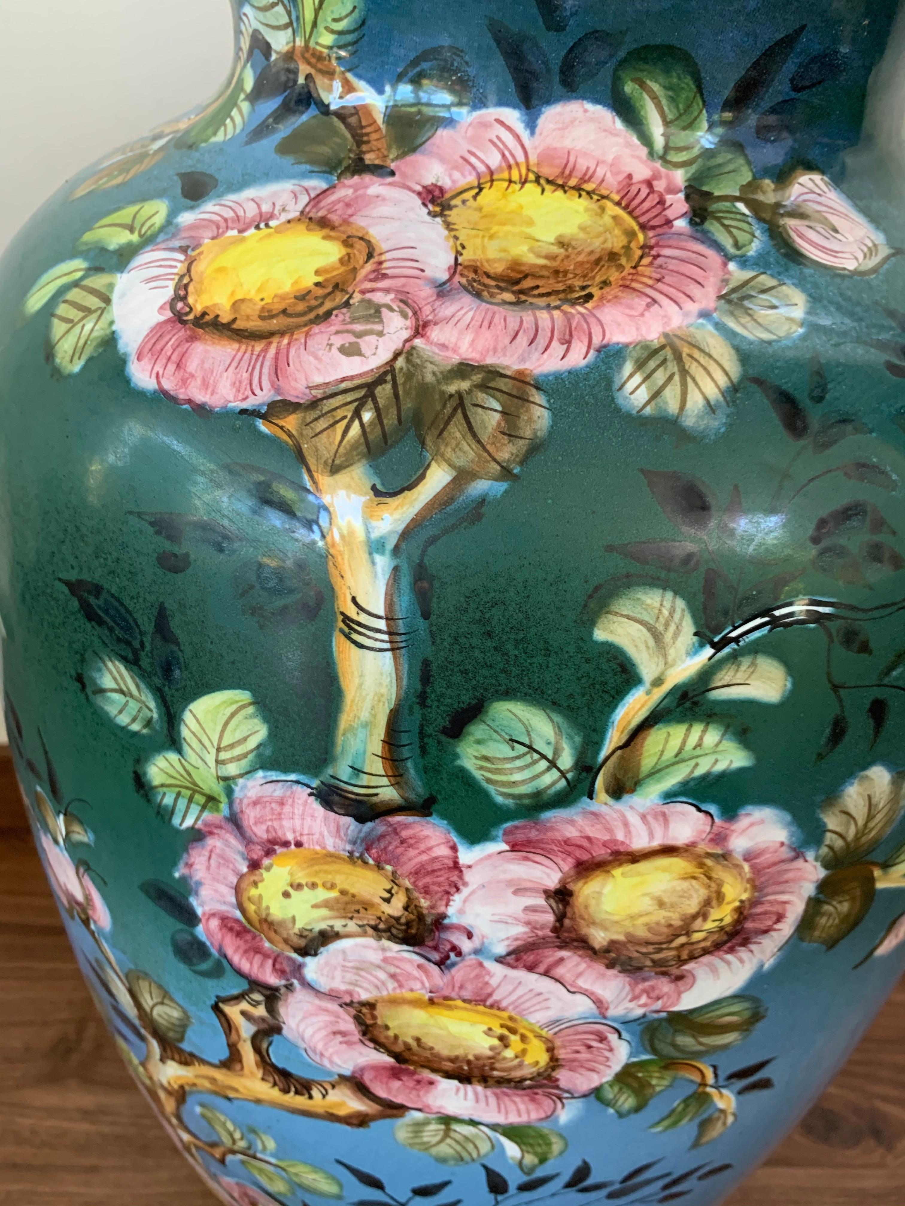20th Colorful German Baluster Peacock Vase by Ulmer Keramik For Sale 1