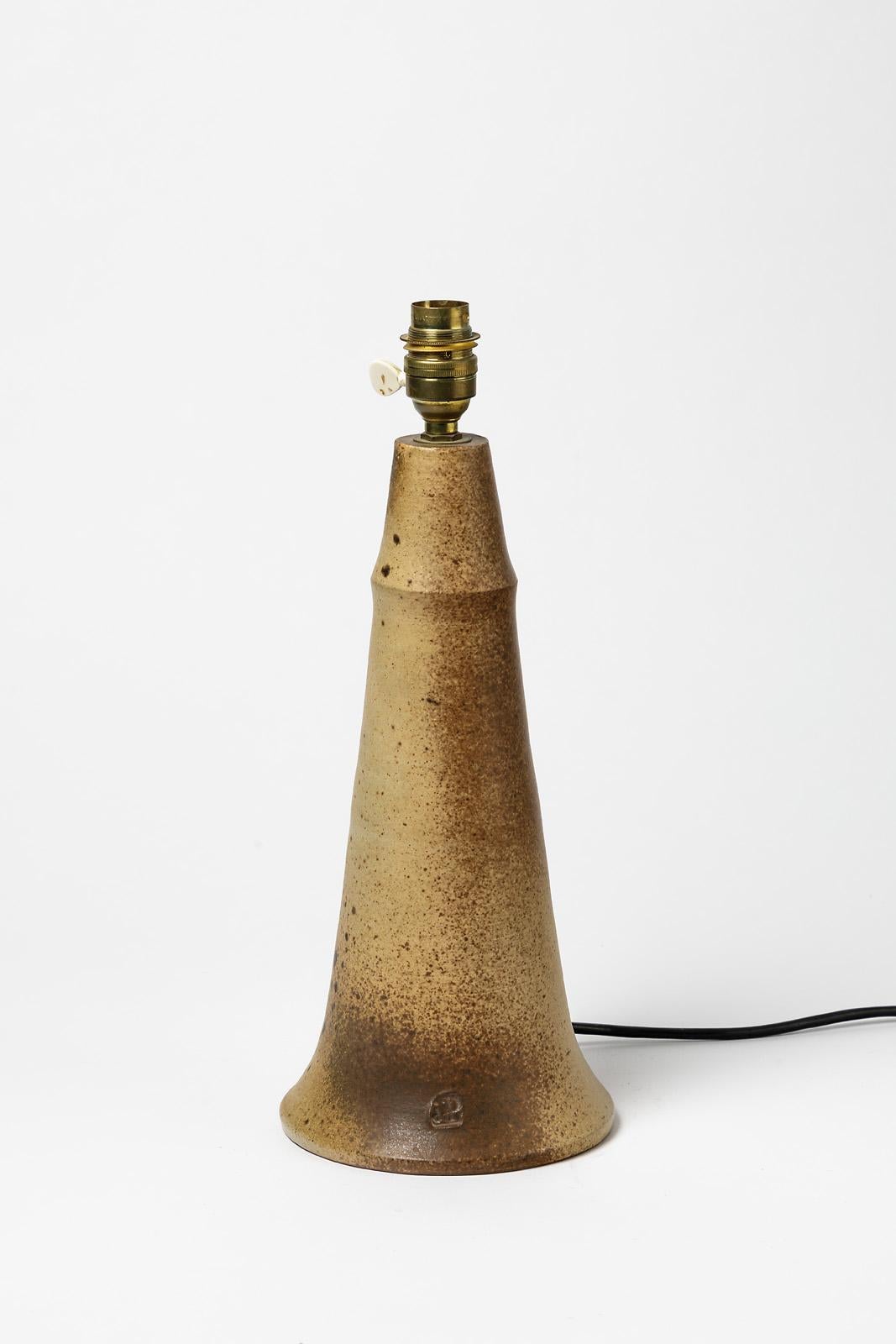 French 20th Century Design Ceramic Table Lamp by JJ Prolongeau circa 1970 Brown Color For Sale