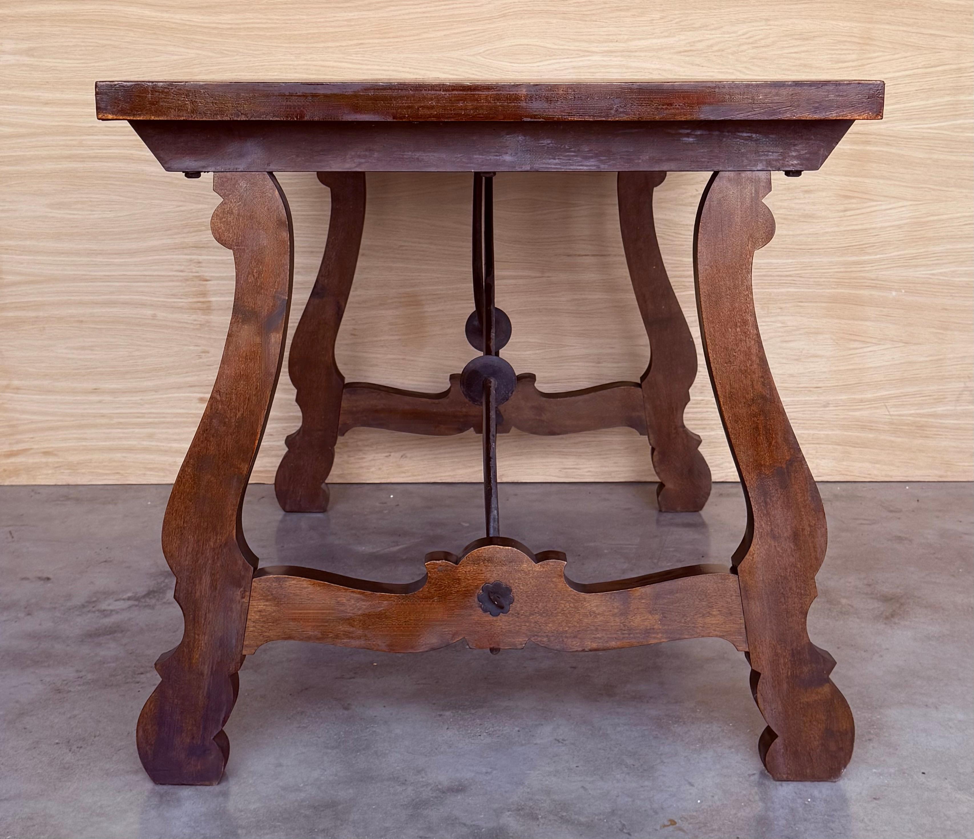 20th Dining or Console Table of Walnut with Lyre Legs and Heavy Top, Spain en vente 4
