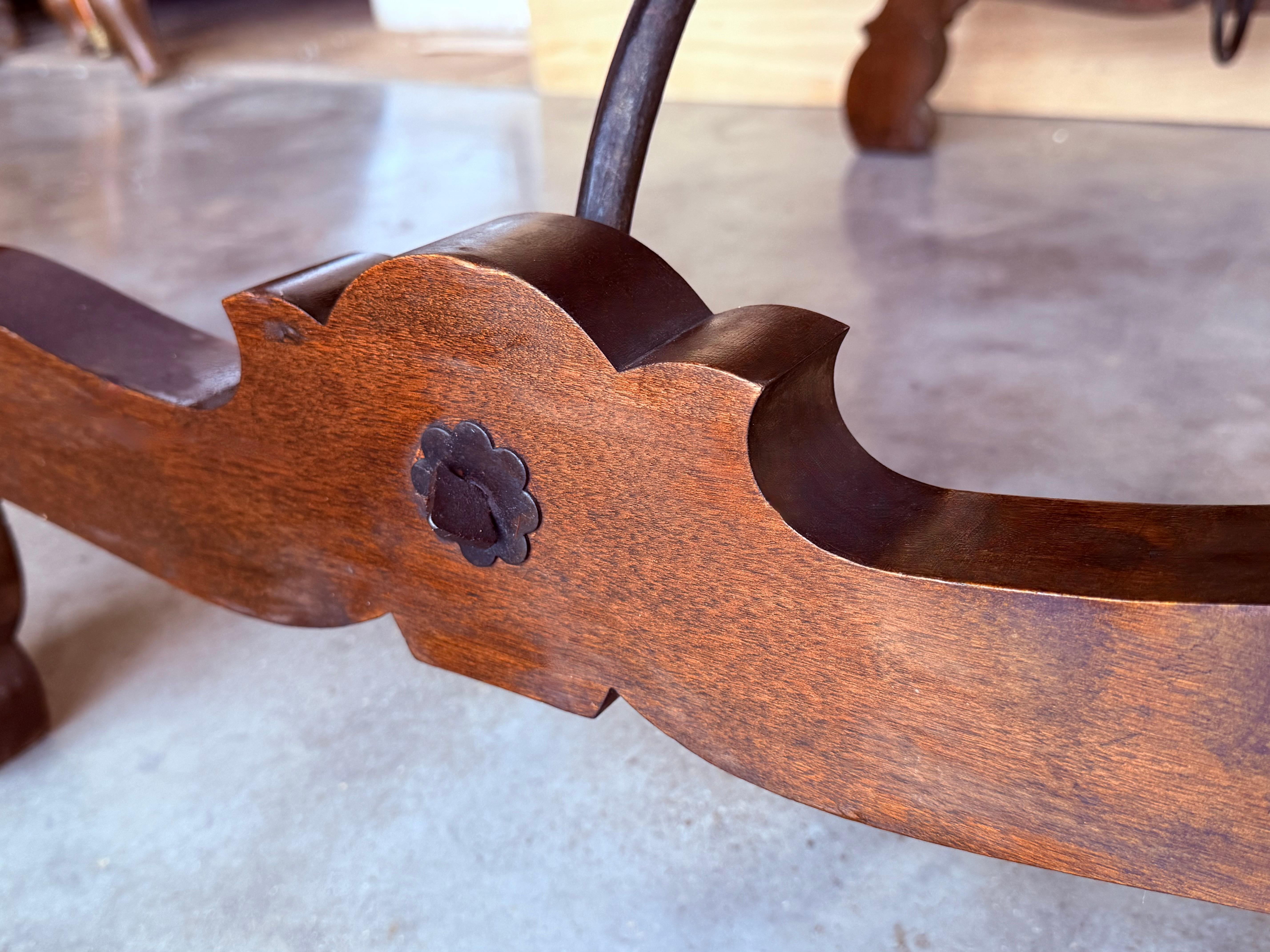 20th Dining or Console Table of Walnut with Lyre Legs and Heavy Top, Spain en vente 5