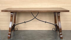 Table de salle à manger ou console en noyer à pieds en lyre et plateau lourd, Espagne, 20e siècle