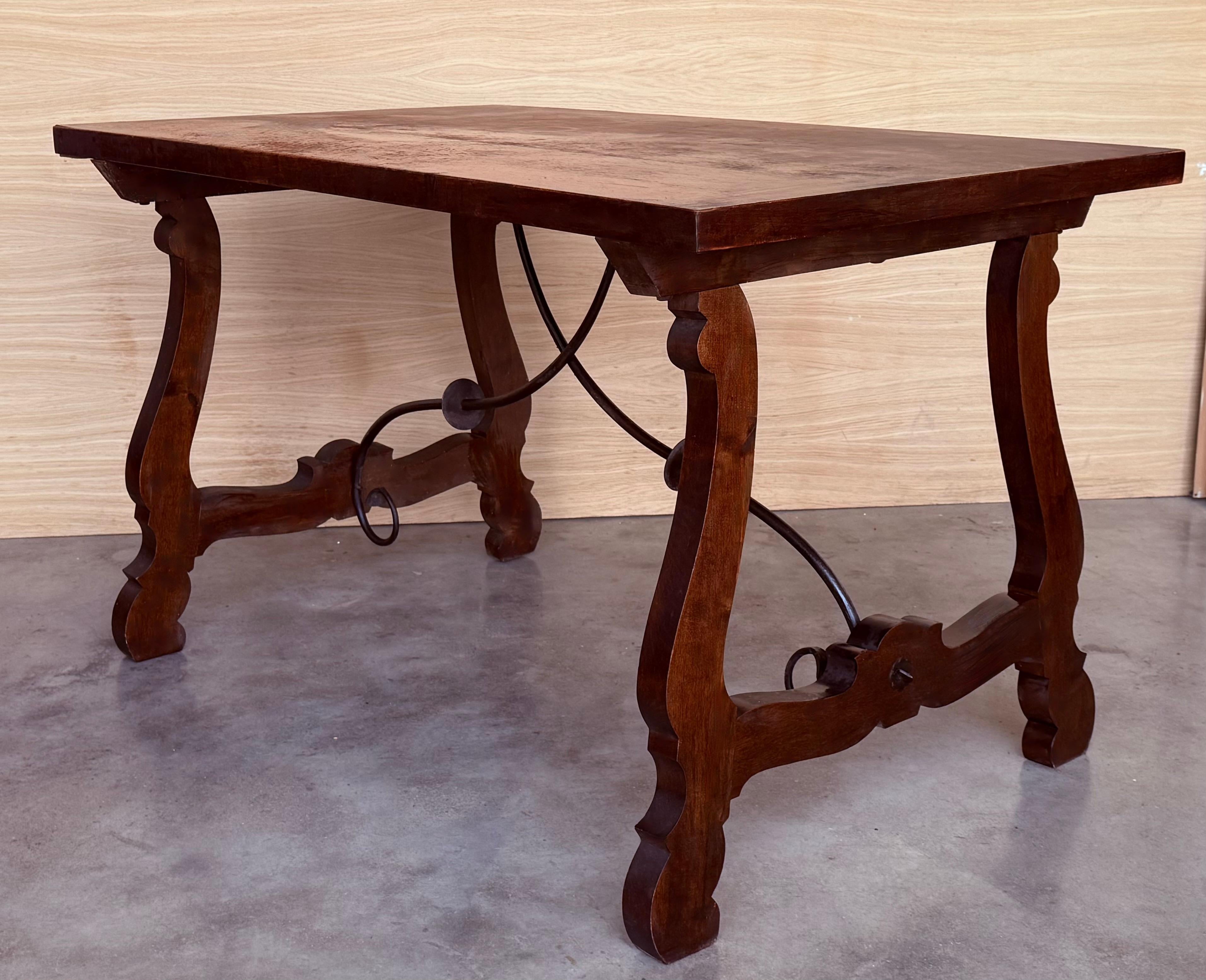20th Dining or Console Table of Walnut with Lyre Legs and Heavy Top, Spain en vente 1