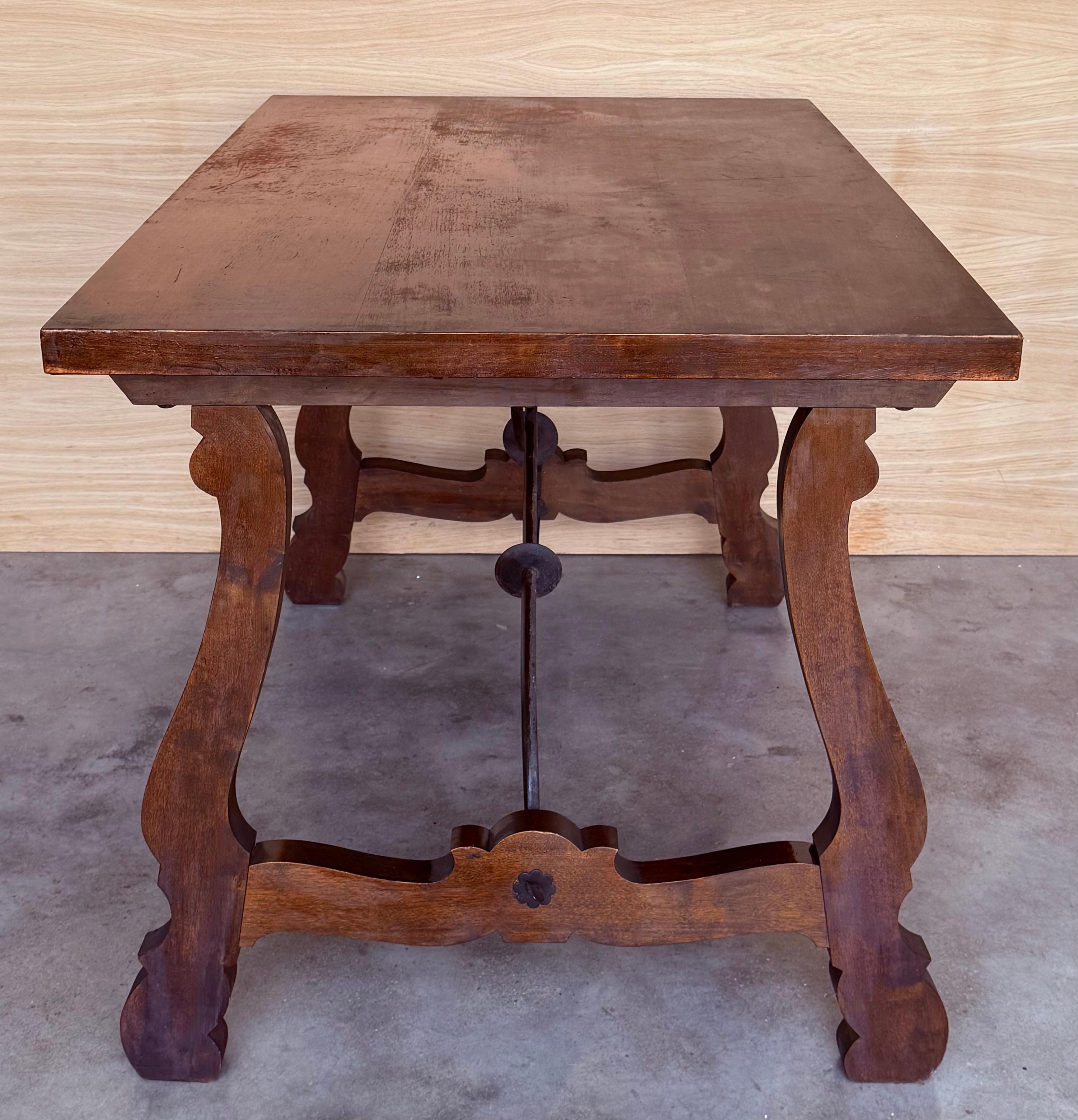 20th Dining or Console Table of Walnut with Lyre Legs and Heavy Top, Spain en vente 2