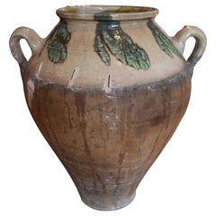 20th Early Century Spanish Green and Brown Glazed Terracotta Vase