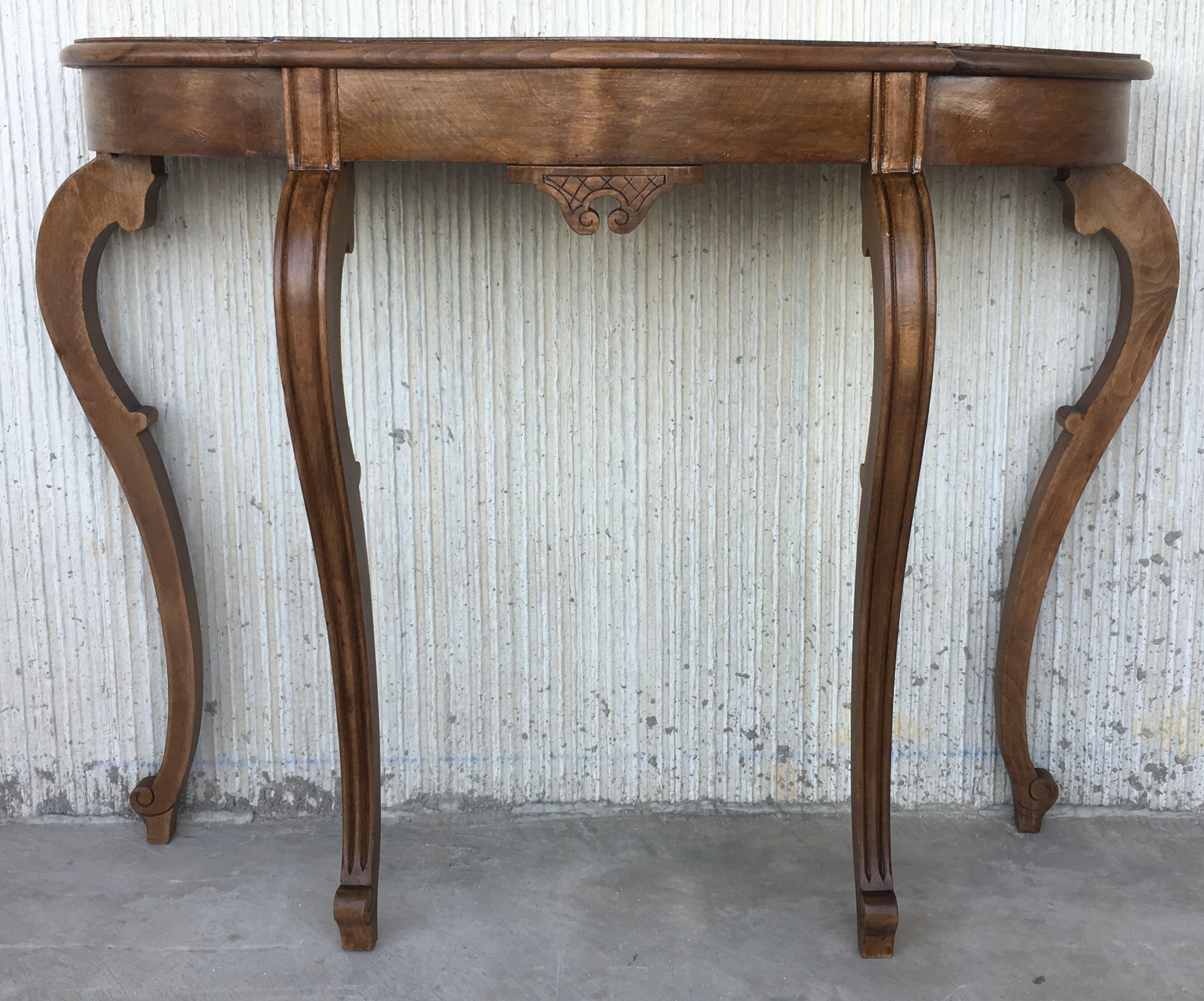 20th English Demilune table with cabriole legs.