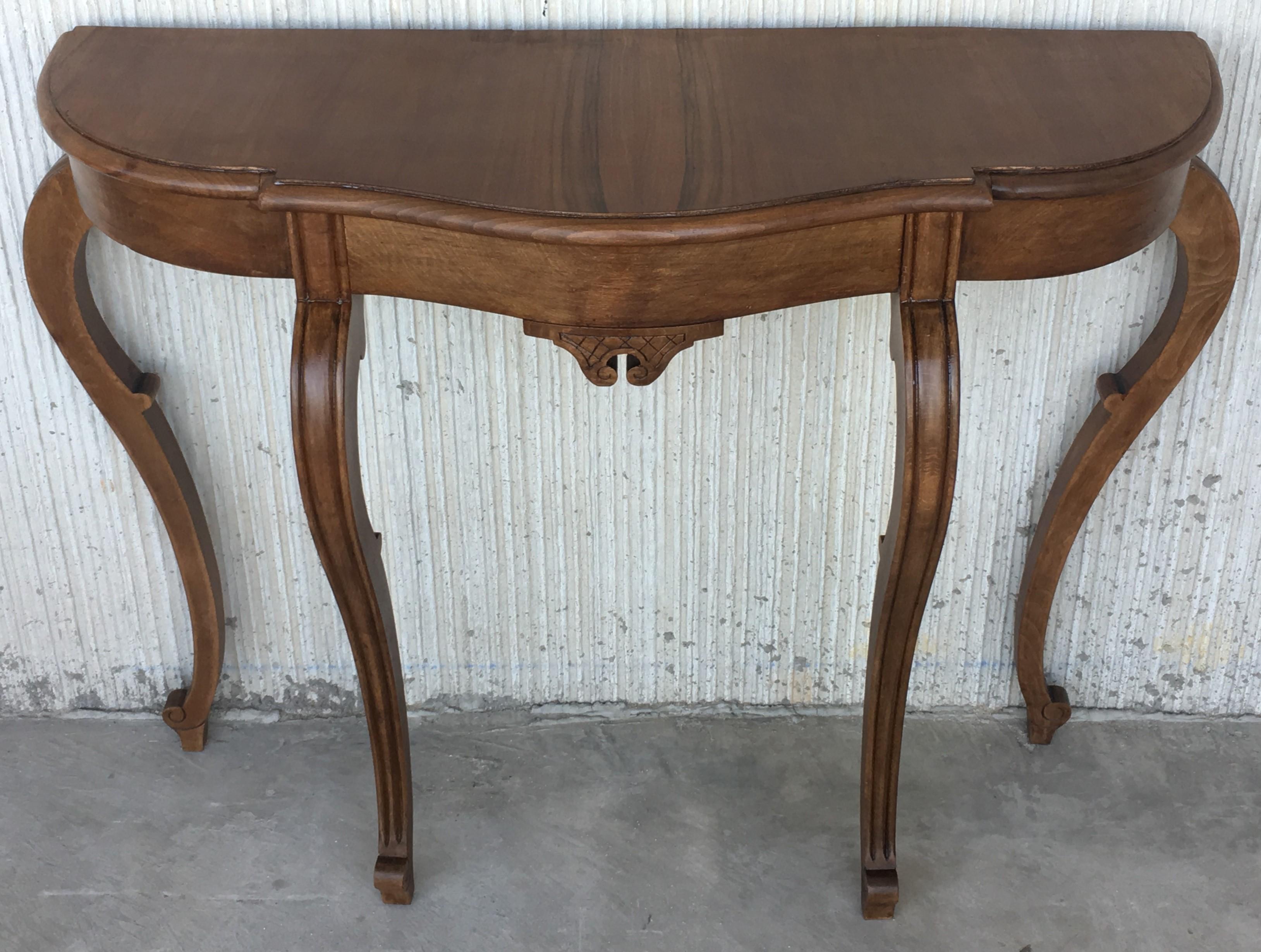 Walnut 20th English Demilune Table with Cabriole Legs