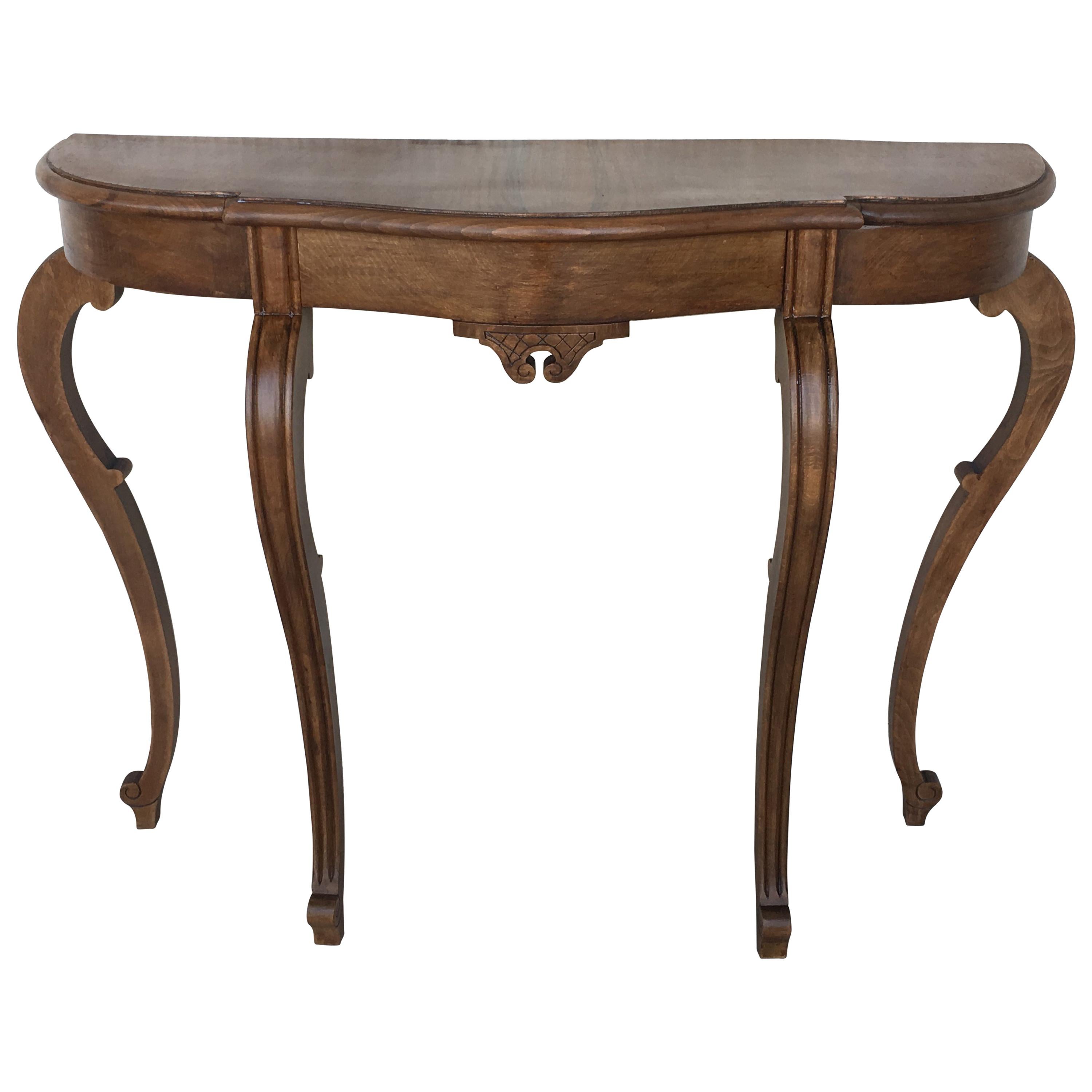 20th English Demilune Table with Cabriole Legs